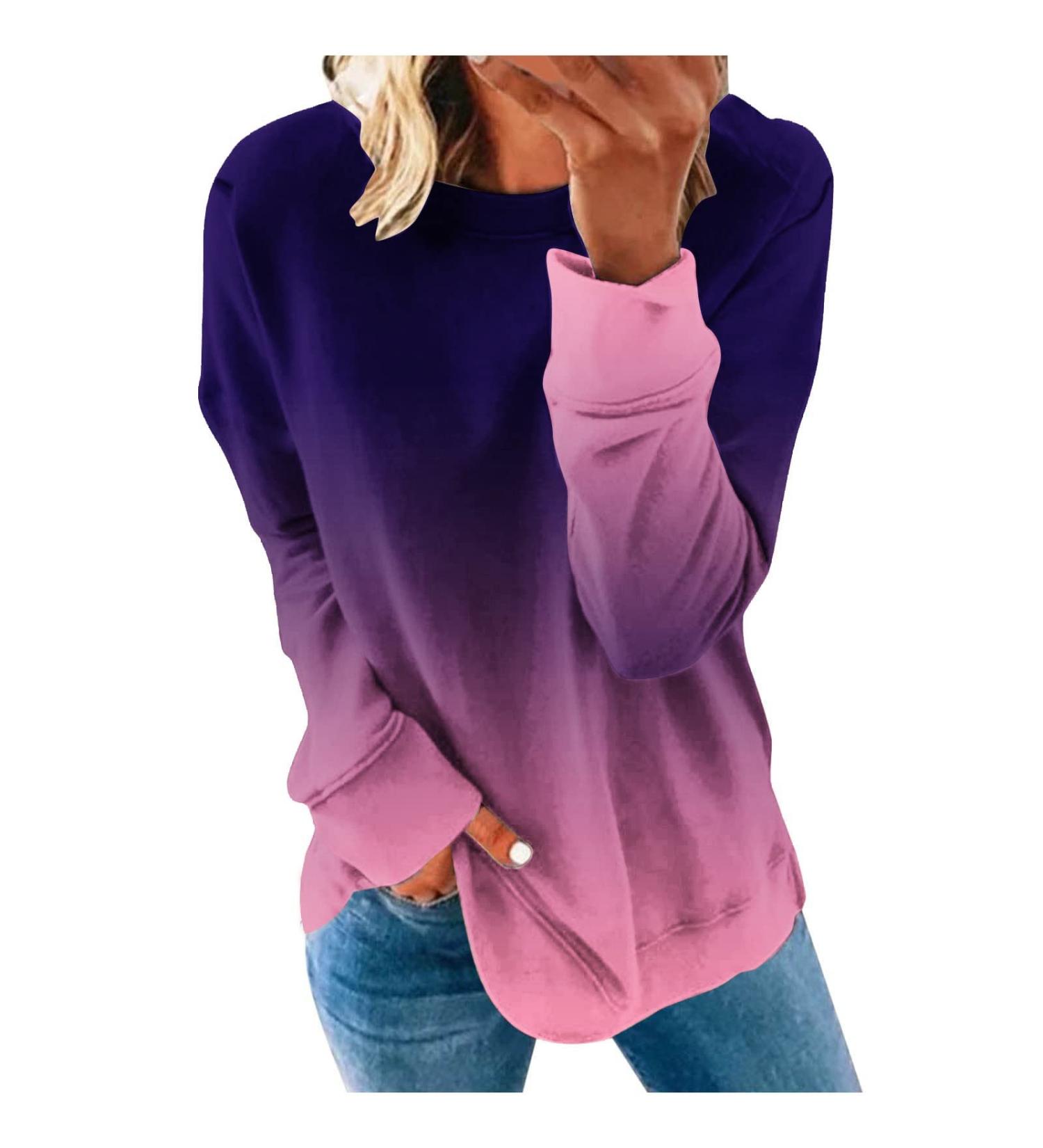 Ganfancp Women's Crewneck Sweatshirt | Gradient Print Long Sleeve Pullover Blouse - Purple | Lightweight & Comfy | XX-Large - Buy Online on GoSupps.com