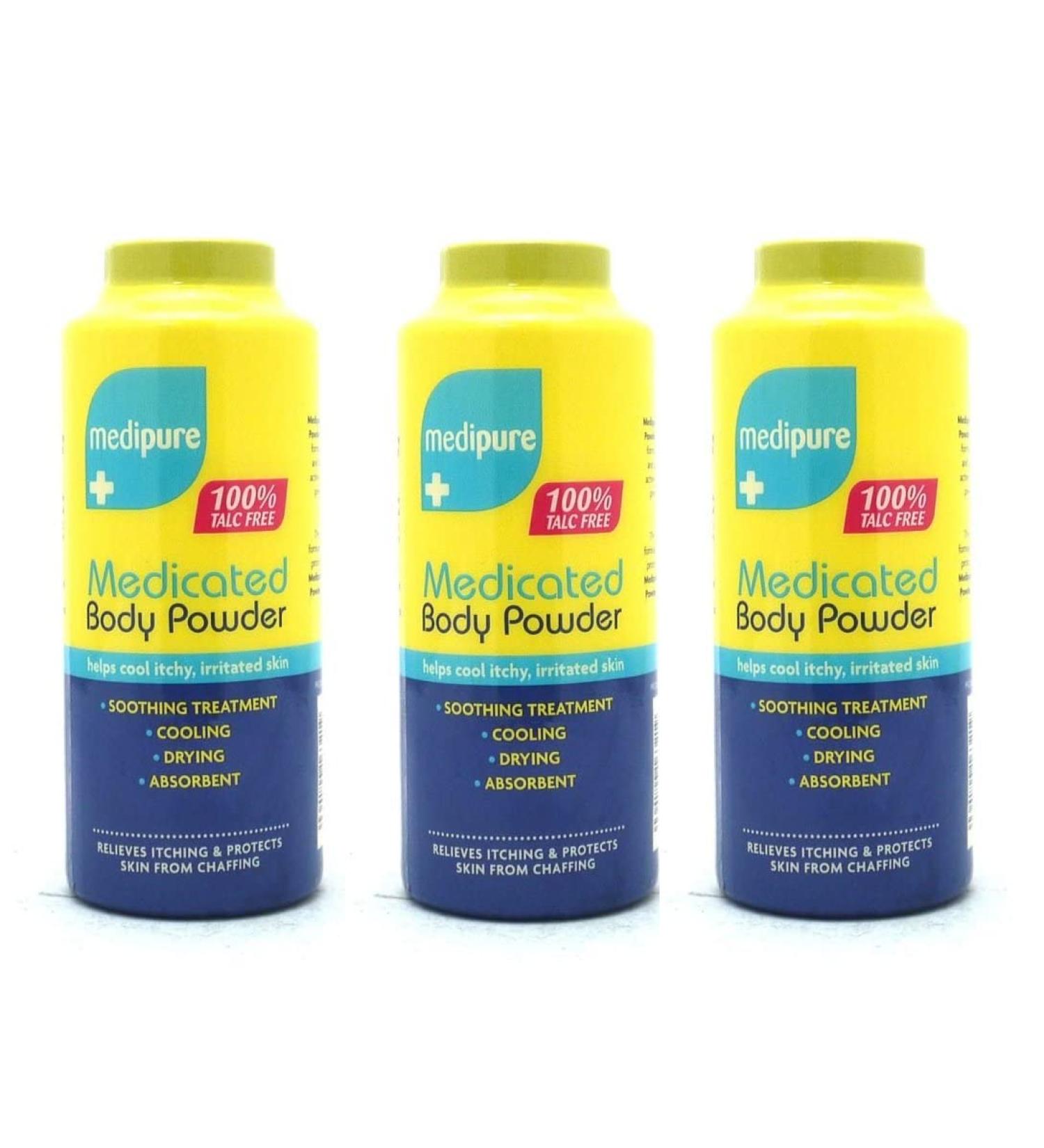 3 x Medipure Medicated Body Powder - Helps Cool Itchy Irritated Skin 100% TALC FREE (200g) - Swan household  - Buy Online on GoSupps.com