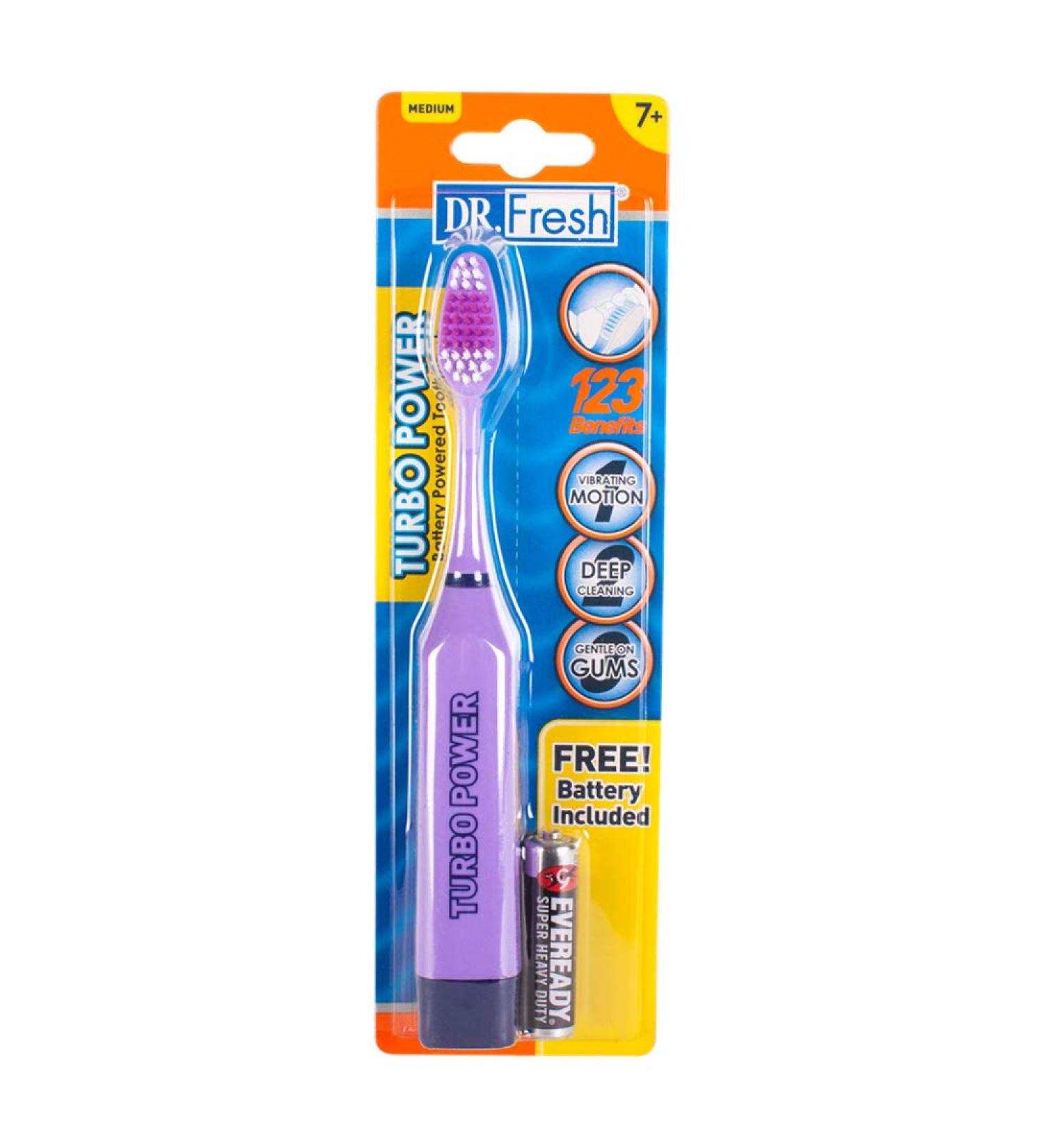 Dr Fresh Toothbrush Turbo-Battery Operated Brush. Assorted Colors