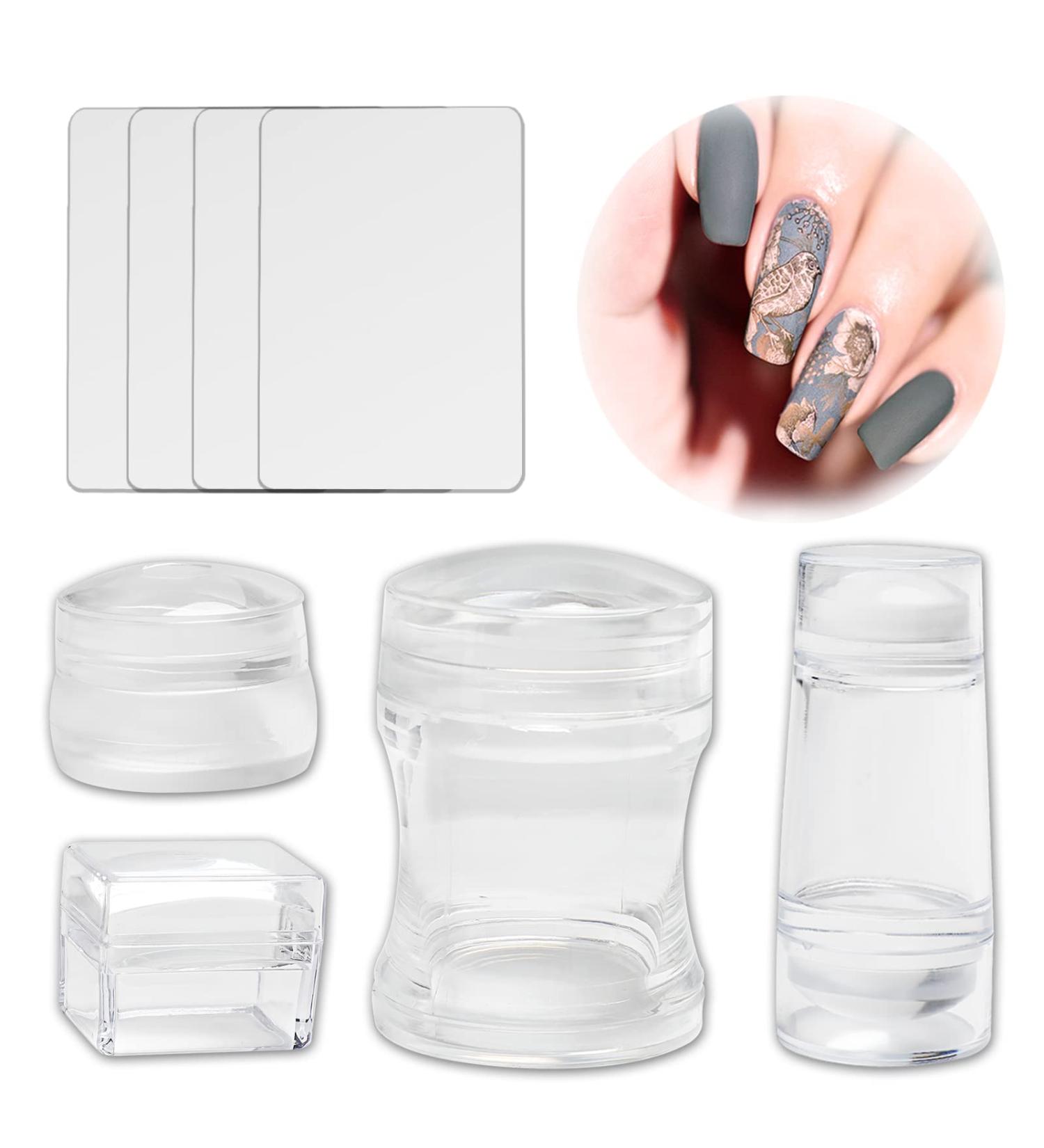 Silicone Nail Art Stamper Kit with 4 Sizes & Scrapers - Clear Round Square Jelly Stamper for Nail Stamping, DIY Nail Decoration - Nail Stamping Kit for Polish - Buy Online on GoSupps.com