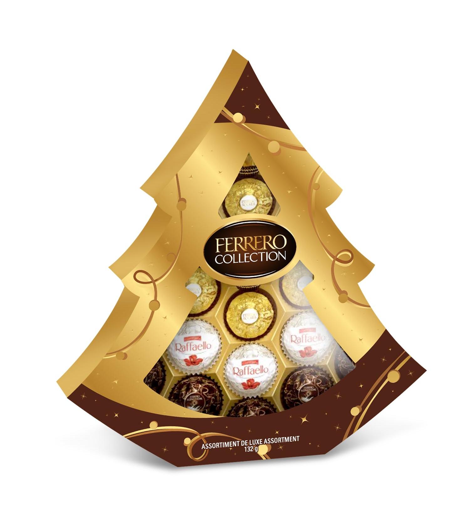 FERRERO COLLECTION Fine Assorted Chocolate and Coconut Confections Pine Tree Shaped Gift Box Christmas Chocolate Gift Box 12 Confections 132g 12 pieces - Buy Online on GoSupps.com