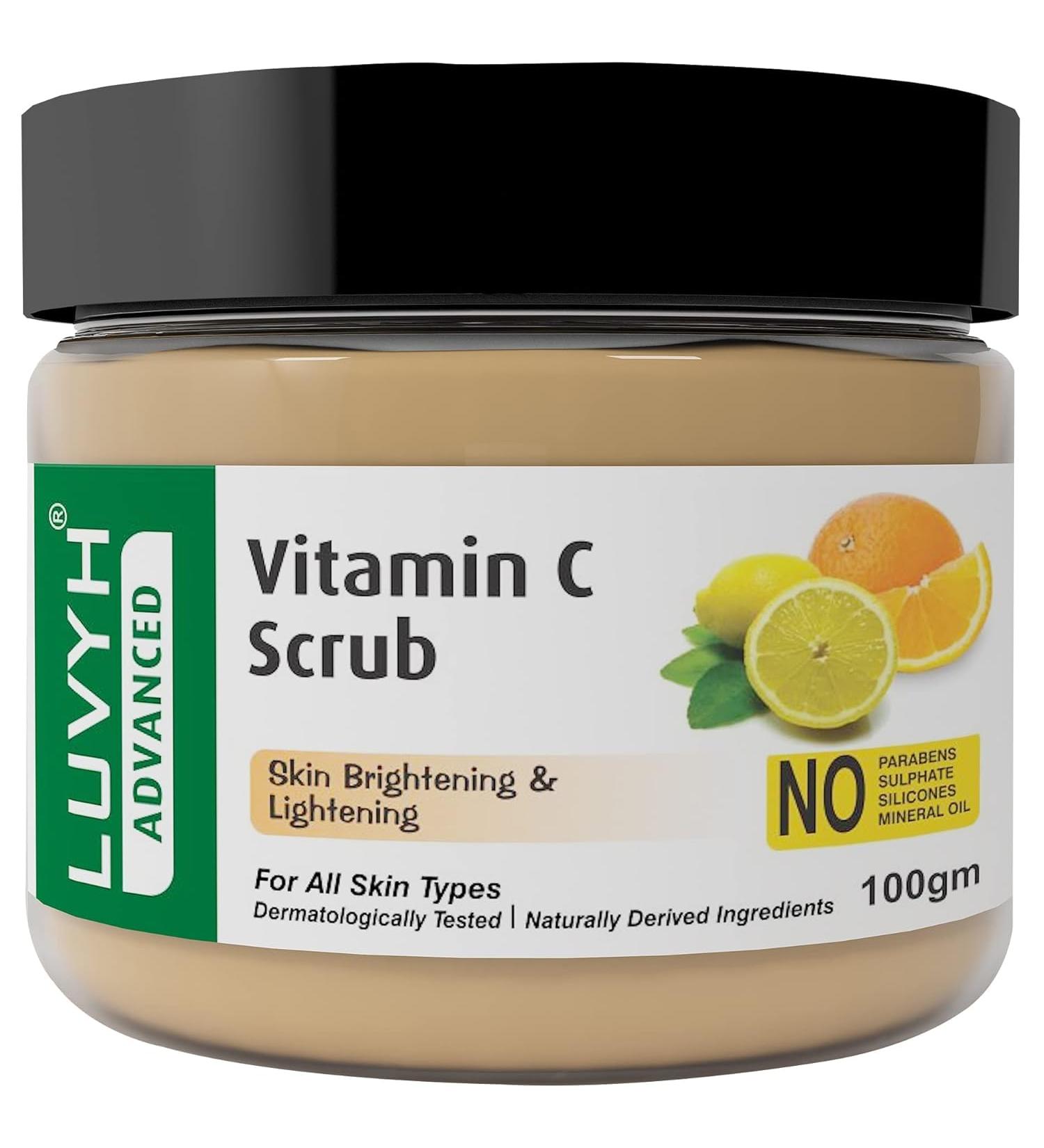 LU.VY'H Advanced Vitamin C Face Scrub for Skin Brightening and Lightening Tan Removal Dead Skin Remover All Skin Types 100gm - Buy Online on GoSupps.com
