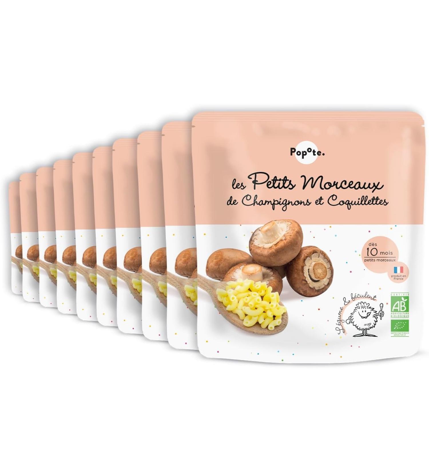 POPOTE - Petits Morceaux Champignons Coquillettes Bio - Repas B b D s 10 Mois - Sachet Individuel 190g - Recette Simple et quilibr e - Format Pratique Emporter - Pack Familial 10 x 190g Champignons Coquillettes D s 10 Mois - 190 g - Buy Online on GoSupps.com