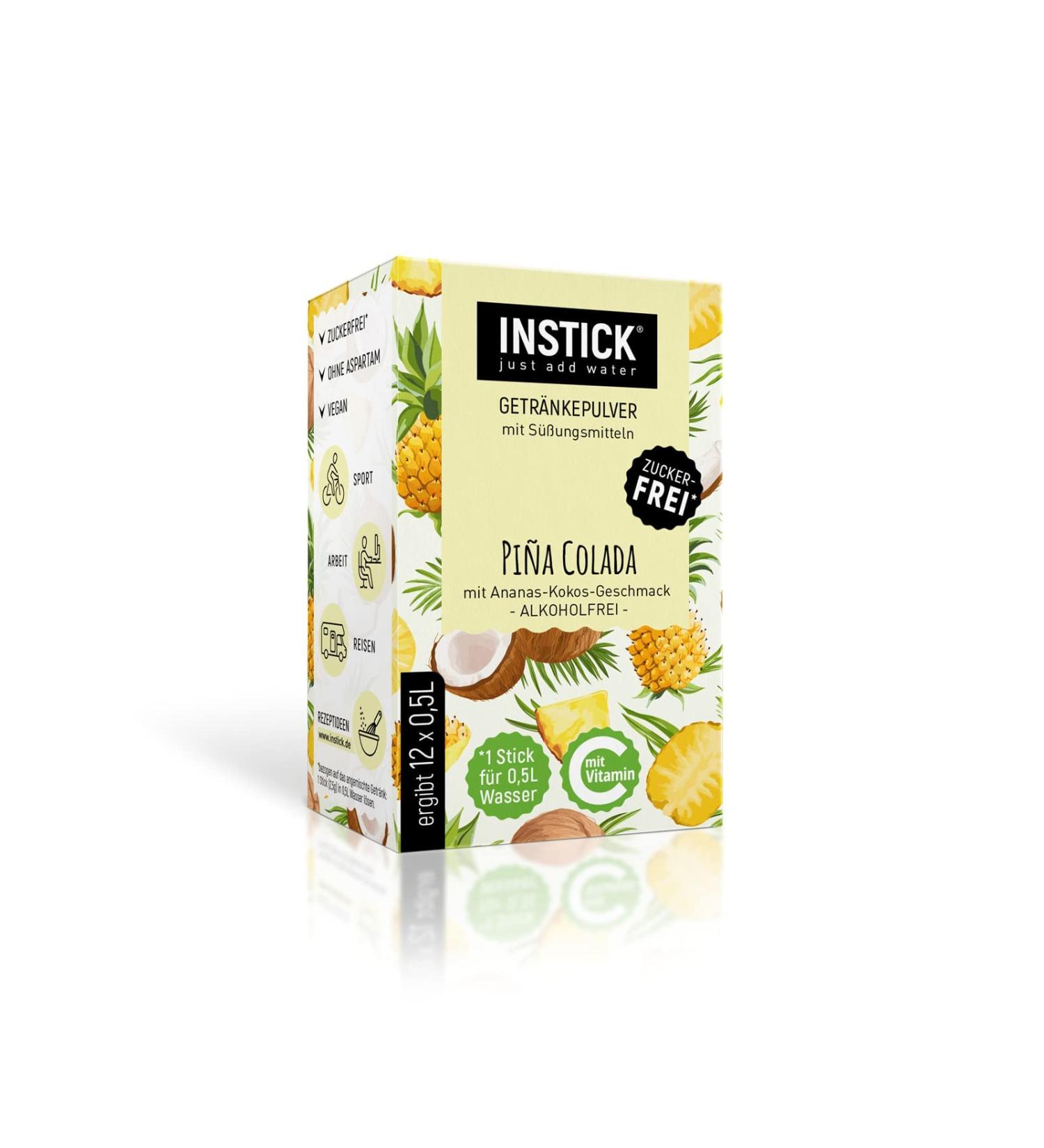 Buy Intick Sugar-Free Instant Pi a Colada Drink | Vegan Low Calorie Vitamin C | 1 Pack (12 x 0.5-1L) | Alcohol-Free Beverage Powder - Buy Online on GoSupps.com