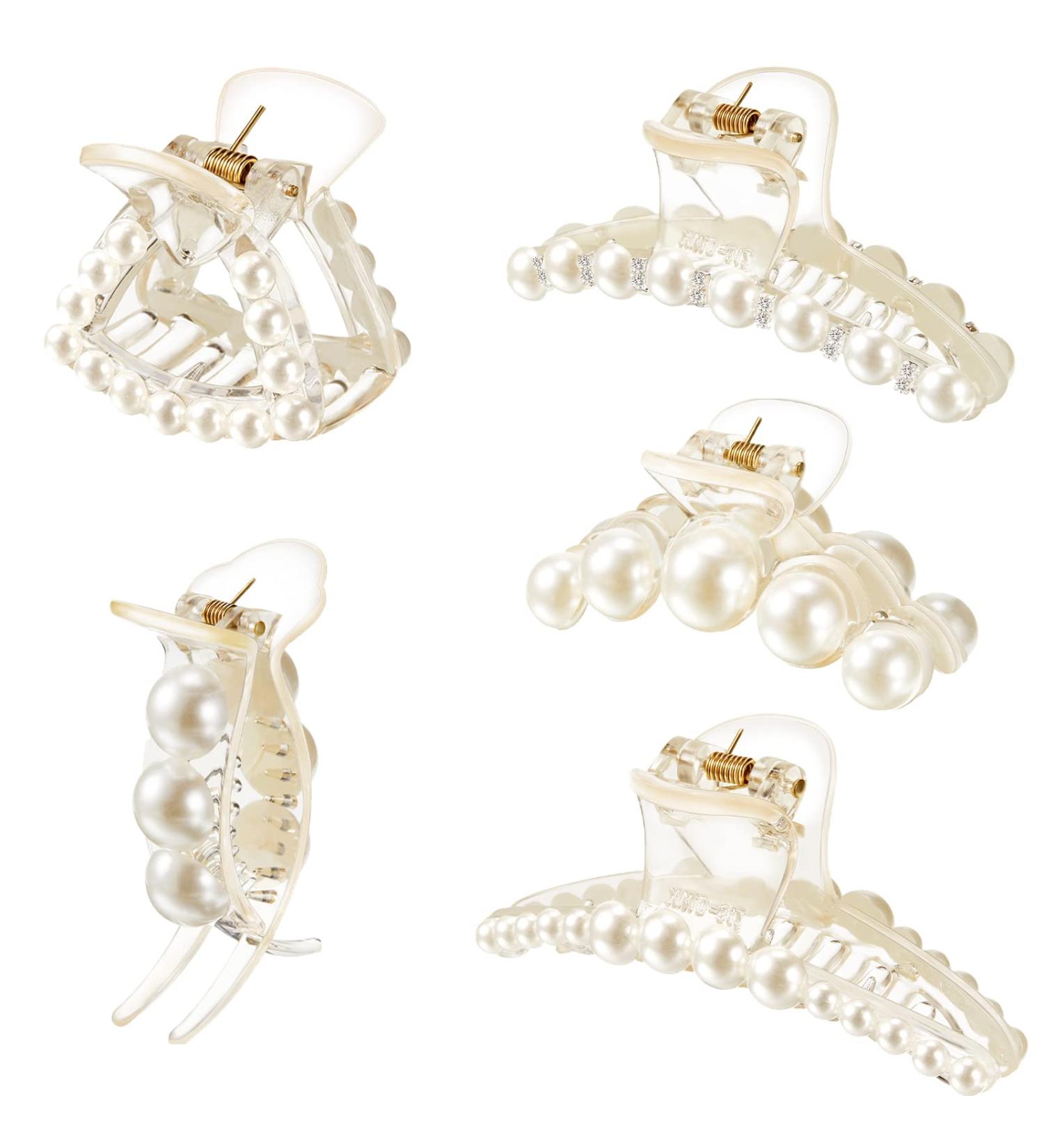 6-Piece Champagne Pearl Hair Claw Clips Set - Retro Non-Slip Barrettes for Women and Girls - Buy Online on GoSupps.com