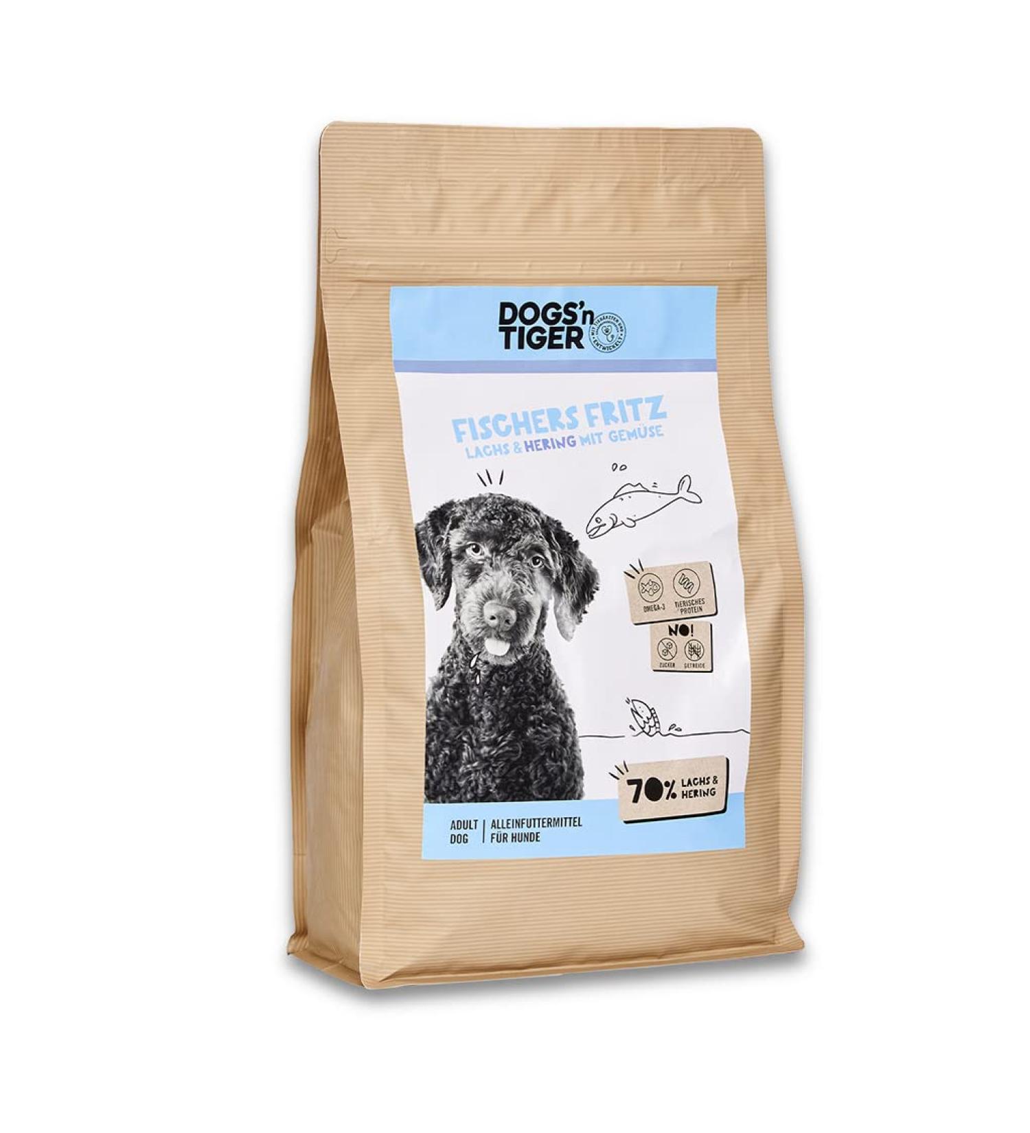Dogs'n Tiger - Fischers Fritz - Dry food for adult dogs with 70% meat - without sugar or cereals (Salmon and Herring with vegetables - 2 kg) - Buy Online on GoSupps.com