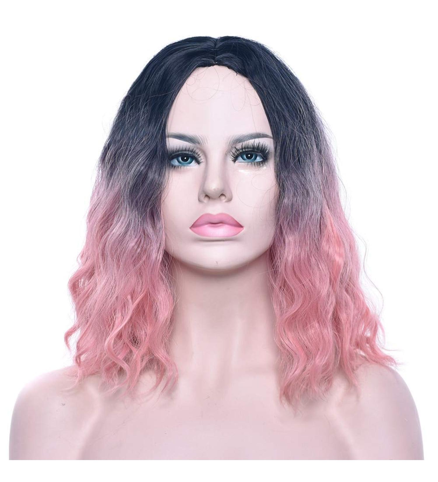 Lfmdjf Black to Gray Wigs Curly Short Synthetic Hair Party Hair Black Blonde Pink Brown Wig Hairpiece for Women 2T6319 2T2312