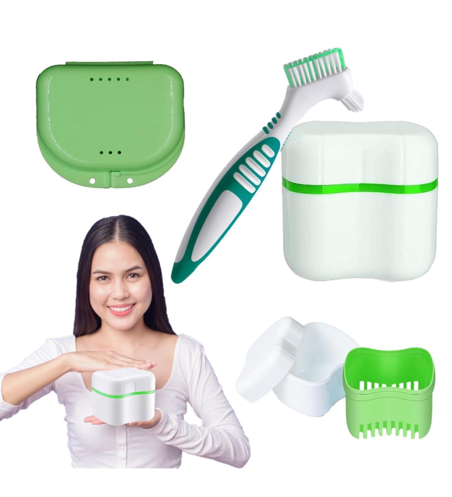 Buy Bukcyue Prostheses Storage Box - Denture Case with Cleaning Brushes for Safe Storage | Green - Buy Online on GoSupps.com