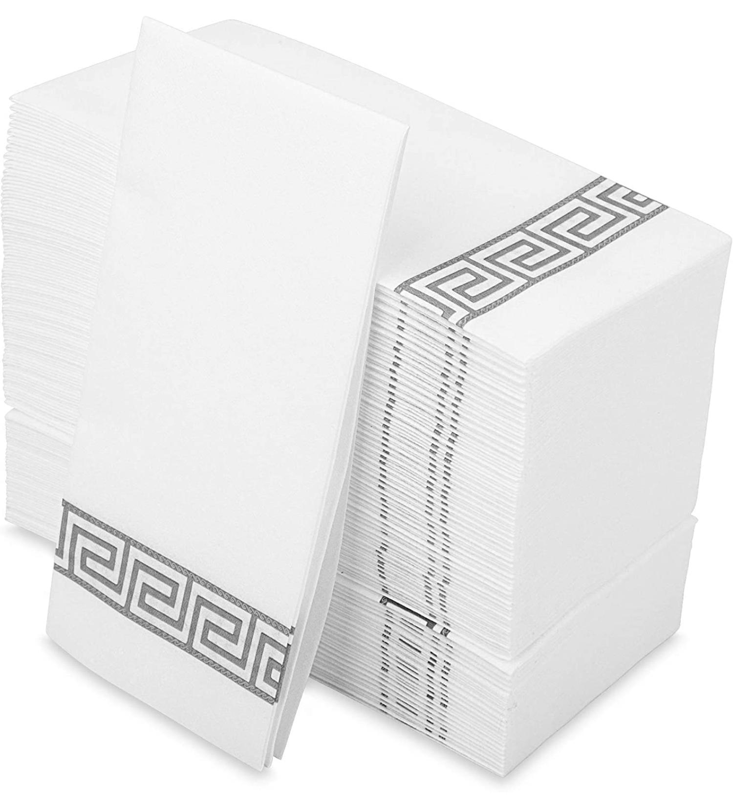 LEKOCH Premium Disposable Napkins - 100 PCs White with Gray Design Air Laid Fabric Napkins for Weddings 43x30 cm - Buy Online on GoSupps.com