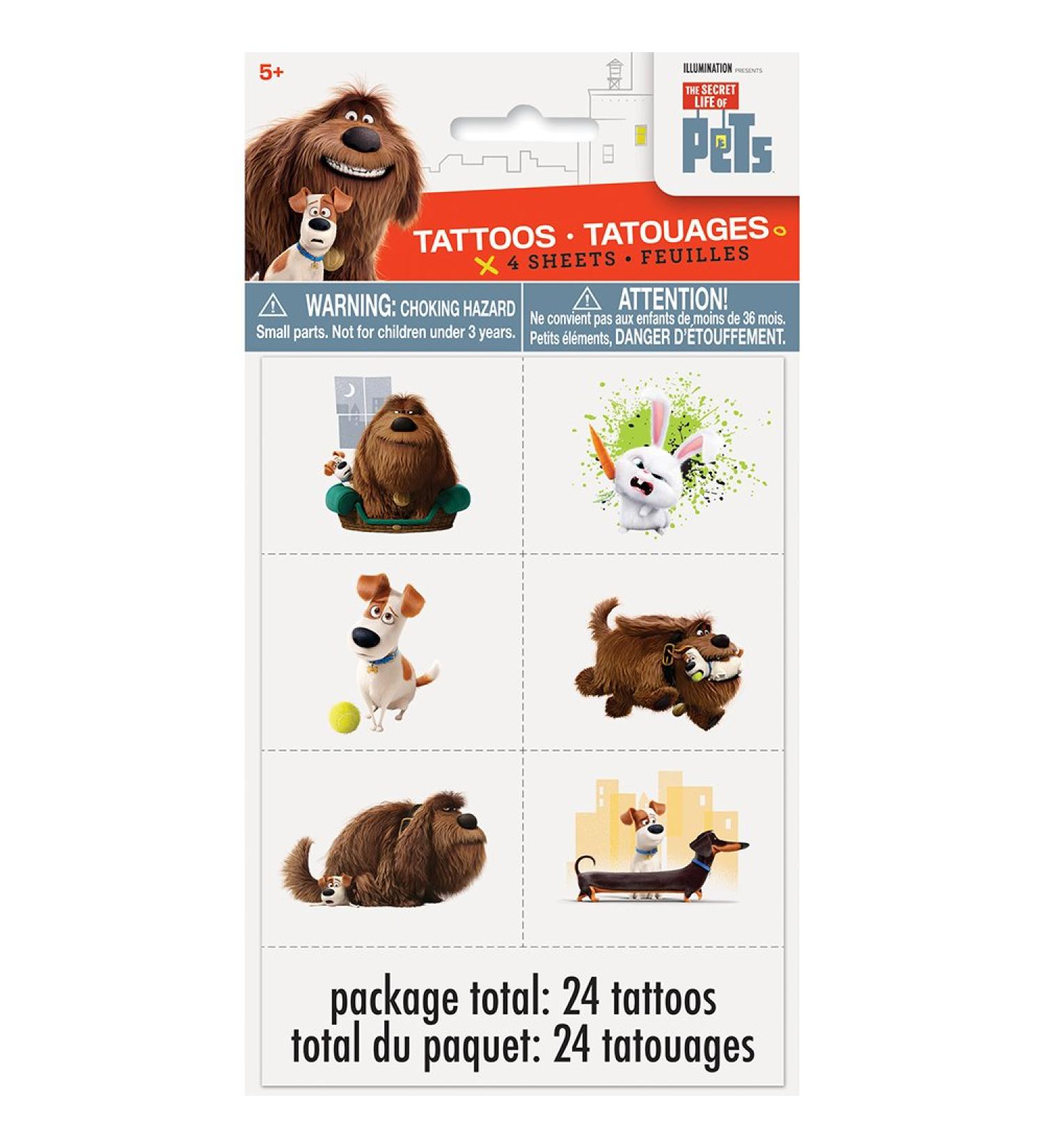 The Secret Life Of Pets Party Temporary Tattoos - Assorted Designs  24 Pcs