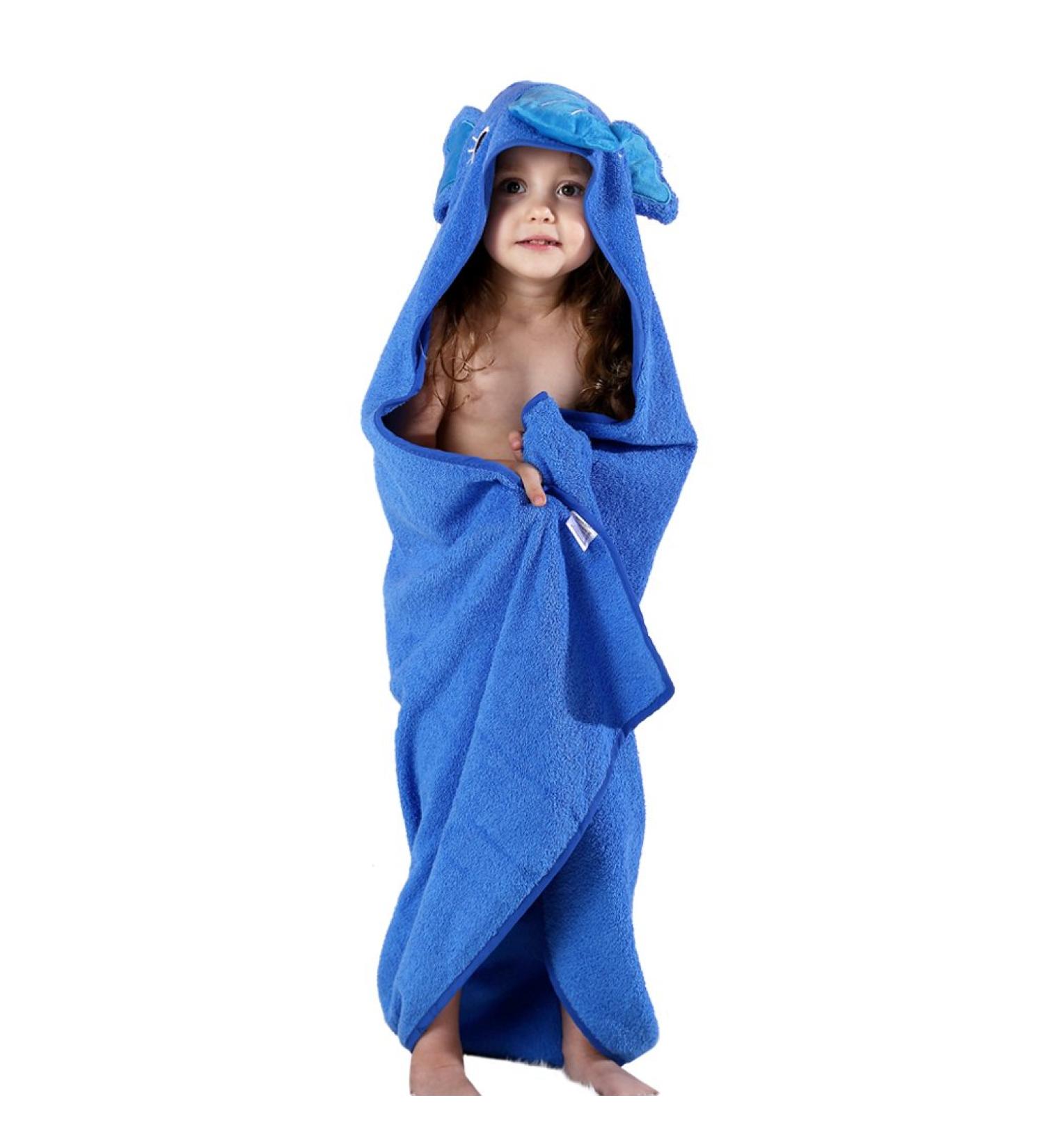 Cooky.D Premium Cotton Animal Face Hooded Baby Bath Towel 90x90cm (Blue Elephant) - Boys Girls 0-6 Years - Buy Online on GoSupps.com