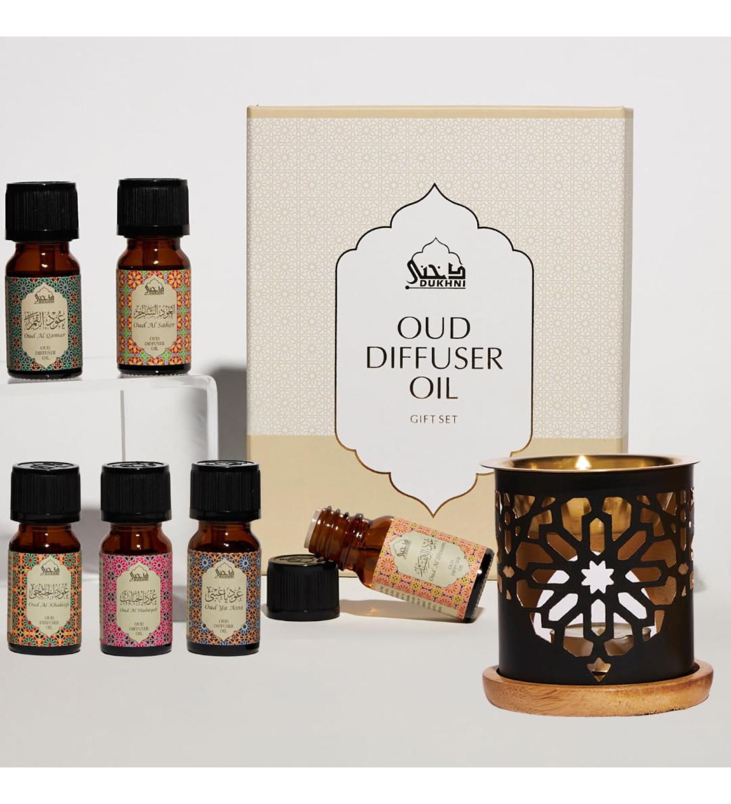Dukhni Oud Essential Oil Diffuser Blend & Candle Burner | 6 x 10ml Arabic Oils with Diffuser| Relax with Home Aromatherapy for Relaxation Massage & Candle Making Islamic Gift - Buy Online on GoSupps.com