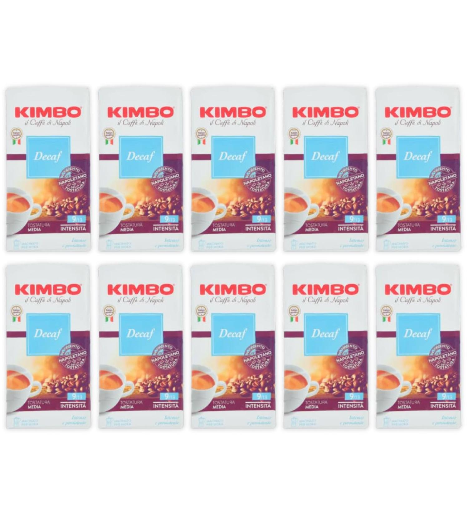 Kimbo compatible Macinato Per Moka Decaffeinated Espresso coffee - Decaf Ground Coffee Imported From Italy (10x250g Decaff)