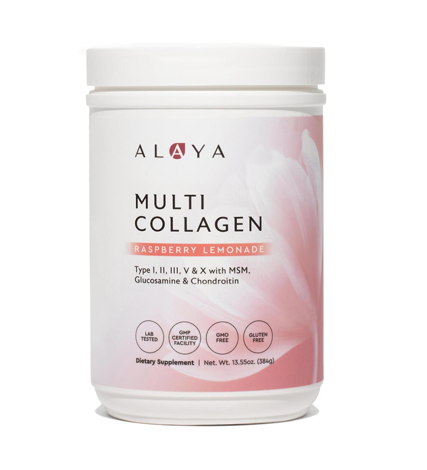 Alaya Multi Collagen Powder - Type I, II, III, V, X Hydrolyzed Collagen Peptides Protein Powder Supplement with MSM + GC (Raspberry Lemonade) - Buy Online on GoSupps.com