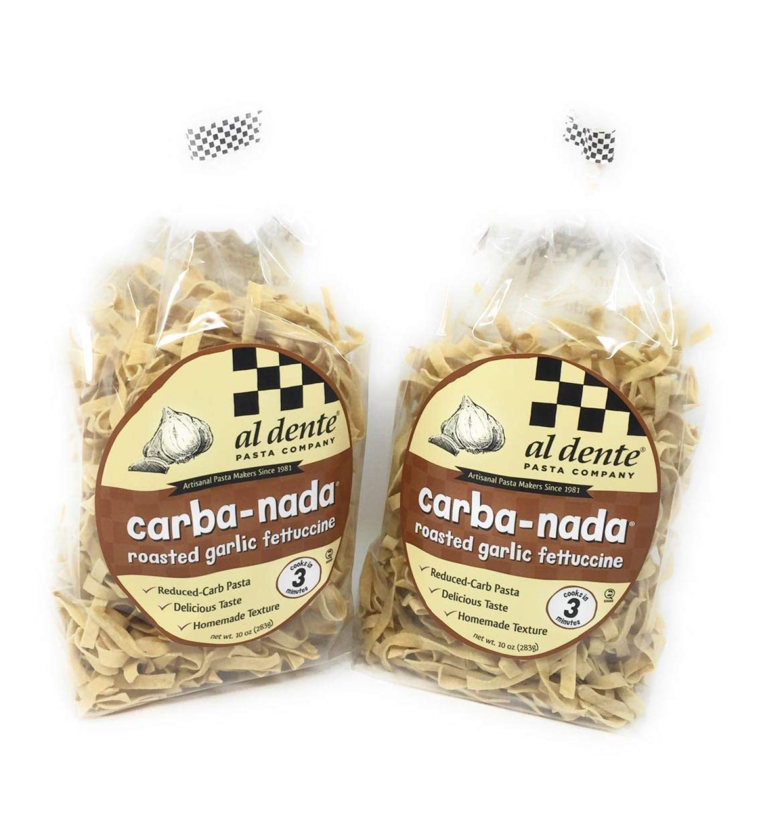 2 Packs Al Dente Pasta Carba-Nada Roasted Garlic Fettuccine 10 Ounce Bag