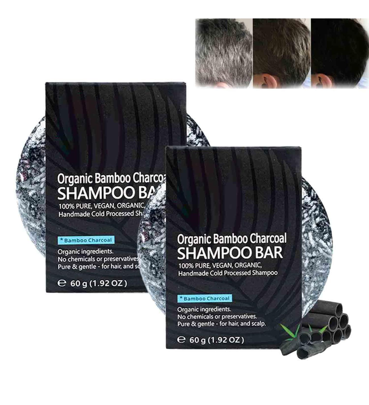 2pc Hair Darkening Shampoo Bar Natural Bamboo Charcoal Shampoo Soap Organic Grey Reverse Shampoo Bar Gray Hair Coverage Soap for Most Hair Types - Buy Online on GoSupps.com