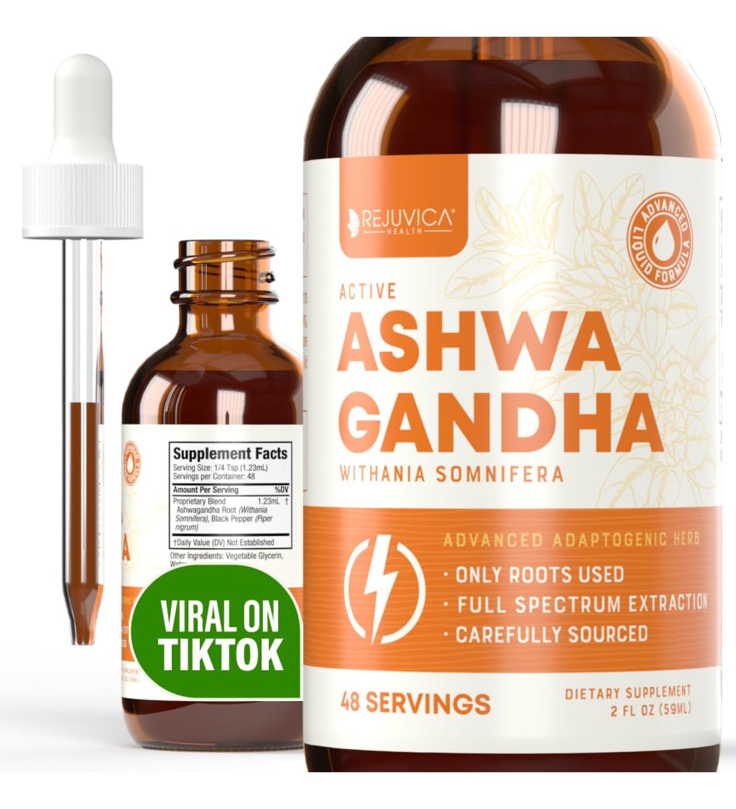Rejuvica Health Active Ashwagandha - Advanced Liquid Supplement - Withania Somnifera Extract - Ashwagandha Roots Only - Naturally Occurring Withanolides 2 Fl Oz (Pack of 1) - Buy Online on GoSupps.com