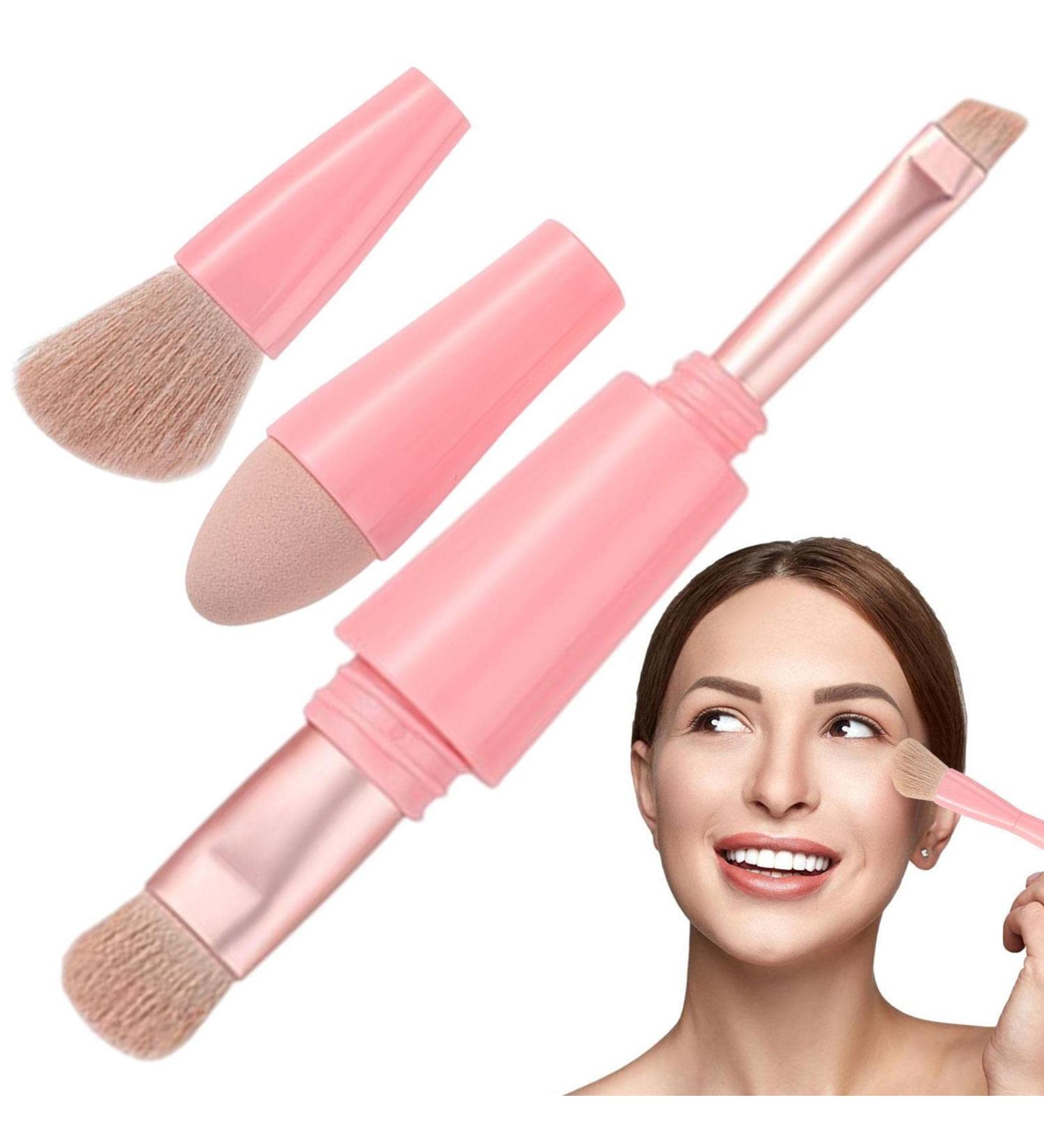 Double Ended Makeup Brush 4 in 1 Retractable Travel Cosmetic Brush Precision Makeup Sponge for Powder Eyeshadow Portable Cosmetics Tools for Daily Life Pink - Buy Online on GoSupps.com