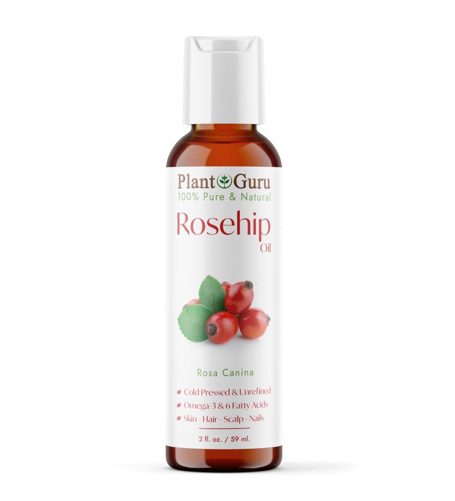 Plant Guru Rosehip Oil Unrefined 2 fl. oz. 100% Pure Cold Pressed Nourishing for Skin Hair Scalp and Nails Hydrating Moisturizing and Rejuvenating. - Buy Online on GoSupps.com