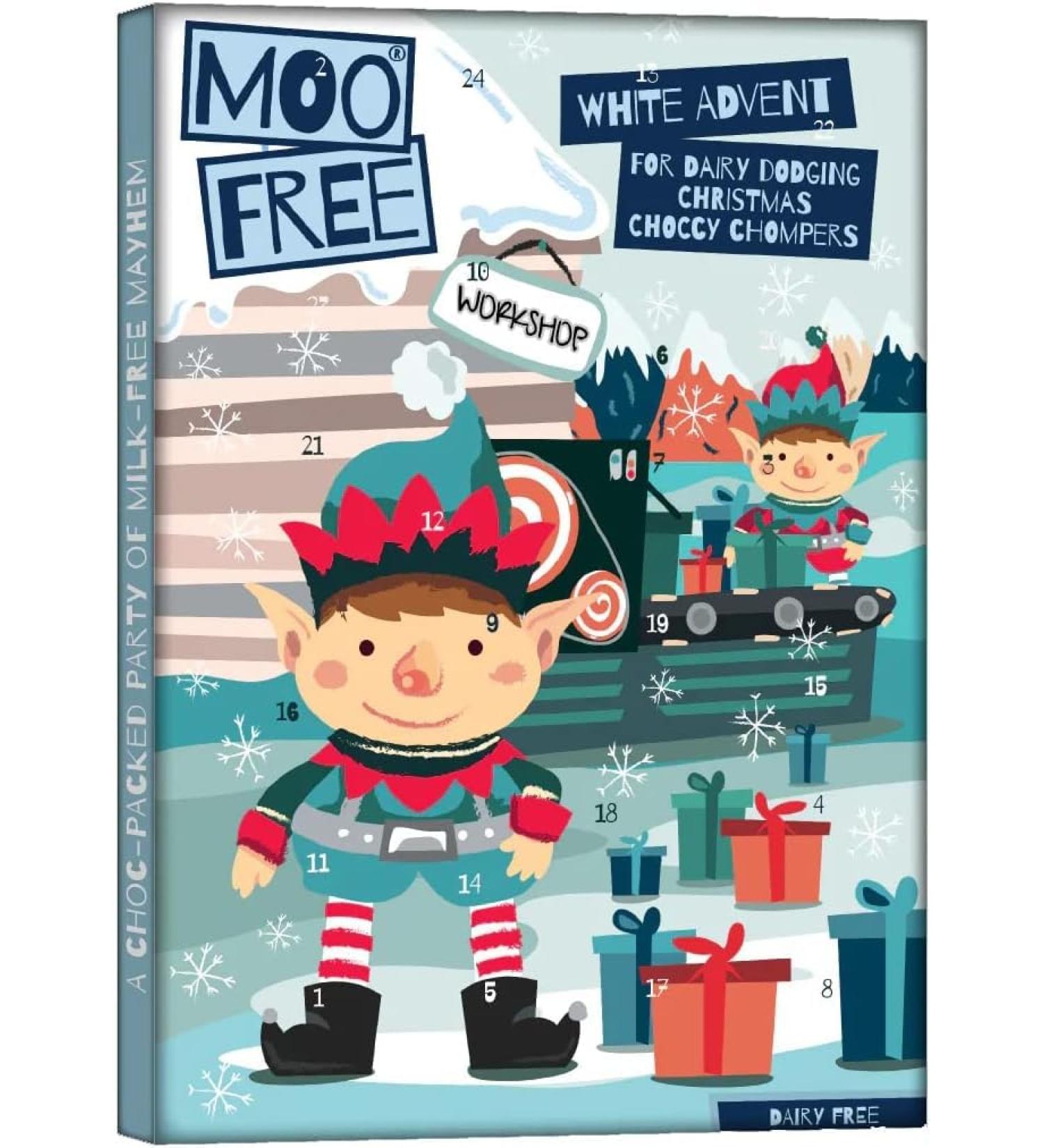 MooFree Brand Vegan White Advent Calendar - Organic No Dairy Milk Chocolate Alternative 70 Gram