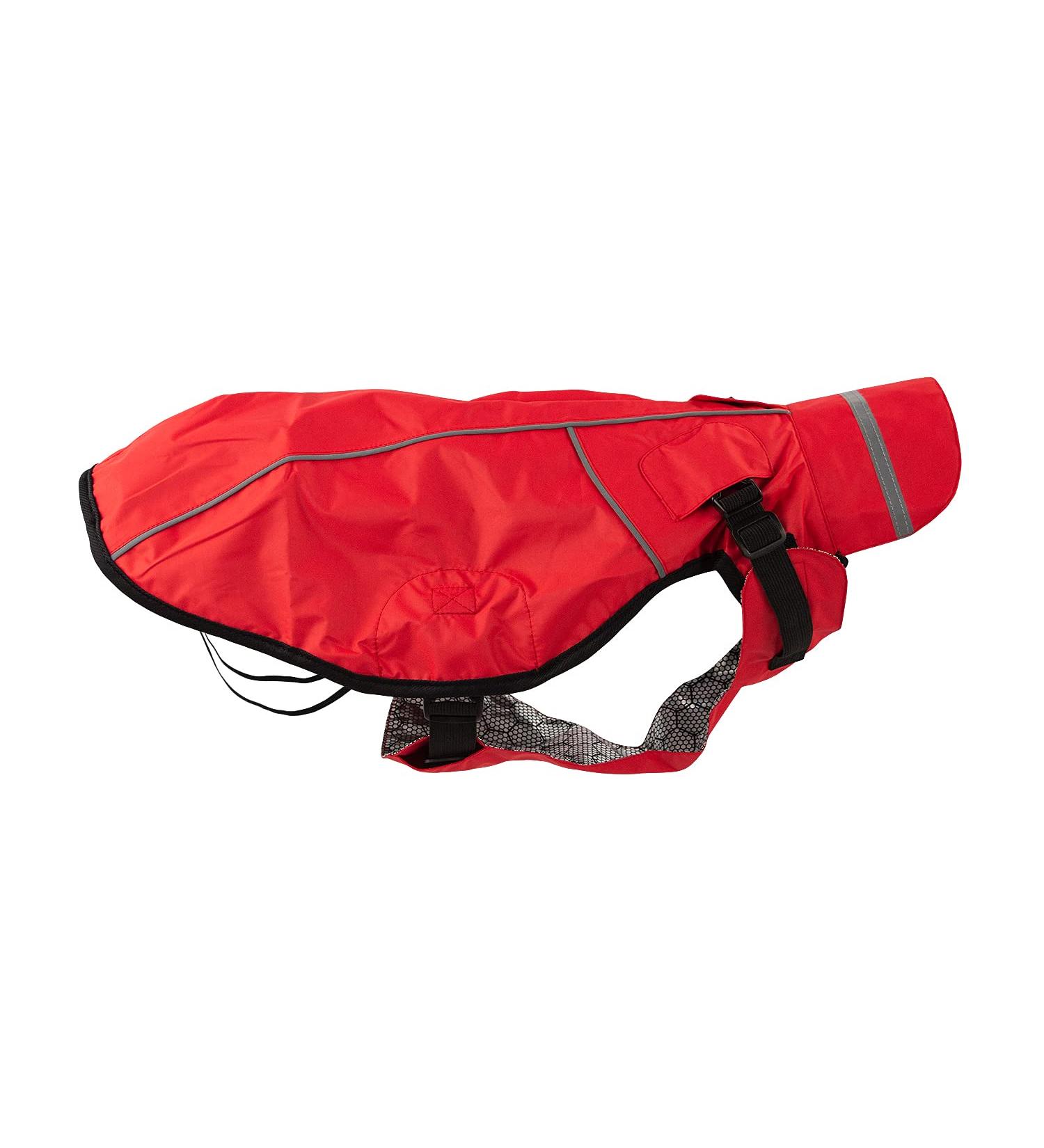 Jeggo Dry Dog raincoat for dogs with the zipper water and windproof to open on both sides breathable with inner lining for protection against cold (red 42 cm) red 42 cm