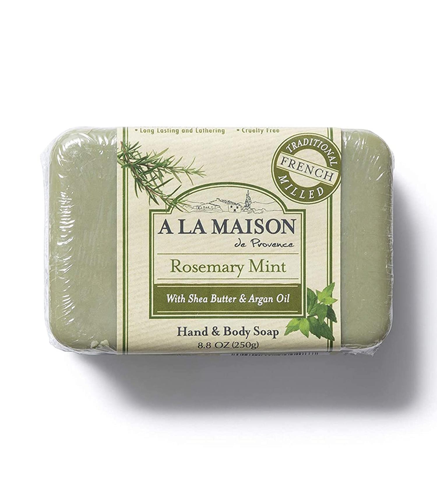 A La Maison Rosemary Mint Bar Soap 8.8 oz. | 1 Pack Triple French Milled All Natural Soap | Moisturizing and Hydrating For Men, Women, Face and Body Rosemary Mint 8.8 Ounce