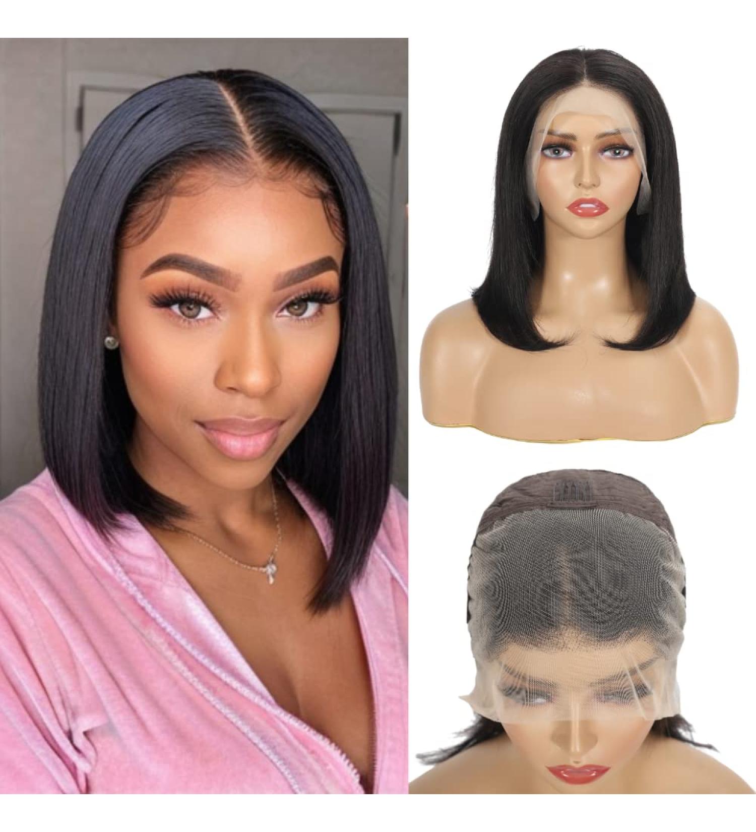 10 Inch Bob Wig Human Hair - 13x4 Lace Frontal Wig for Black Women | Pre Plucked, 150% Density, Natural Color - HD Transparent - Buy Online on GoSupps.com