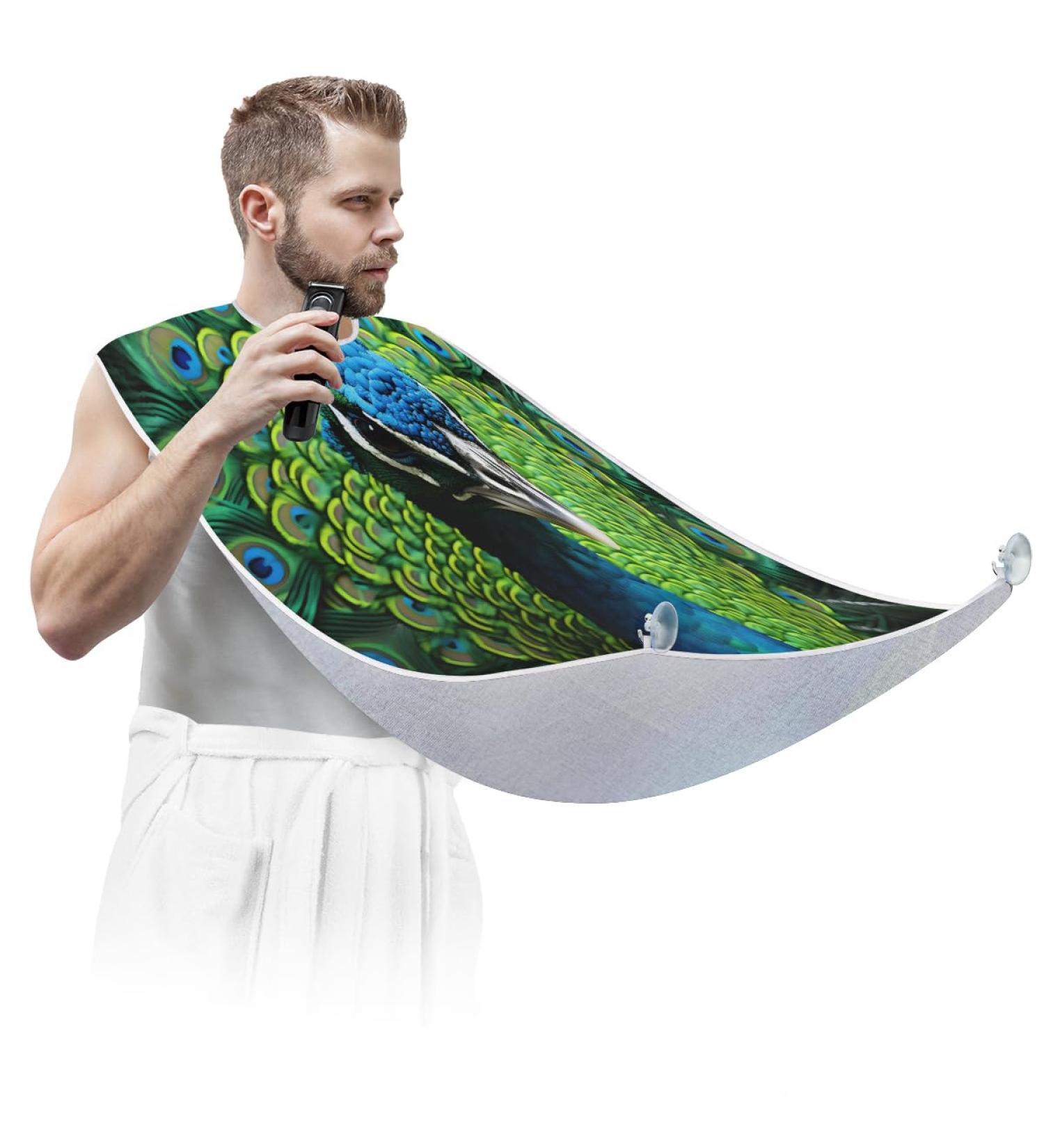 Peacock Beard Bib Apron | Beard Hair Catcher for Men | Perfect Father's Day & Christmas Gift for Dad | 2 Suction Cups Included - Buy Online on GoSupps.com