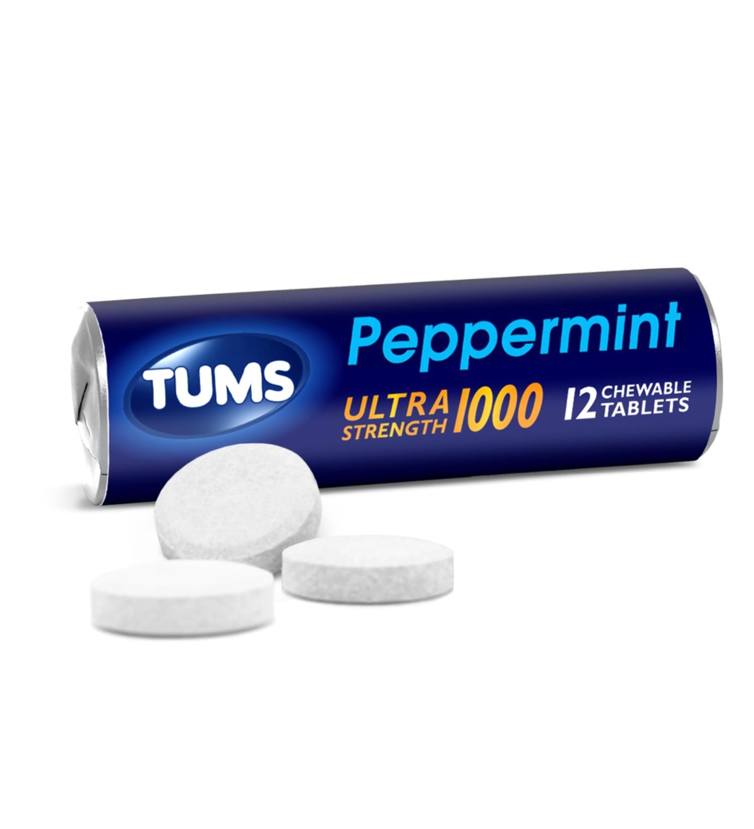 TUMS Ultra Strength Peppermint Chewable Antacid Tablets - Instant Heartburn Relief (12 Count) - International Shipping Available - Buy Online on GoSupps.com