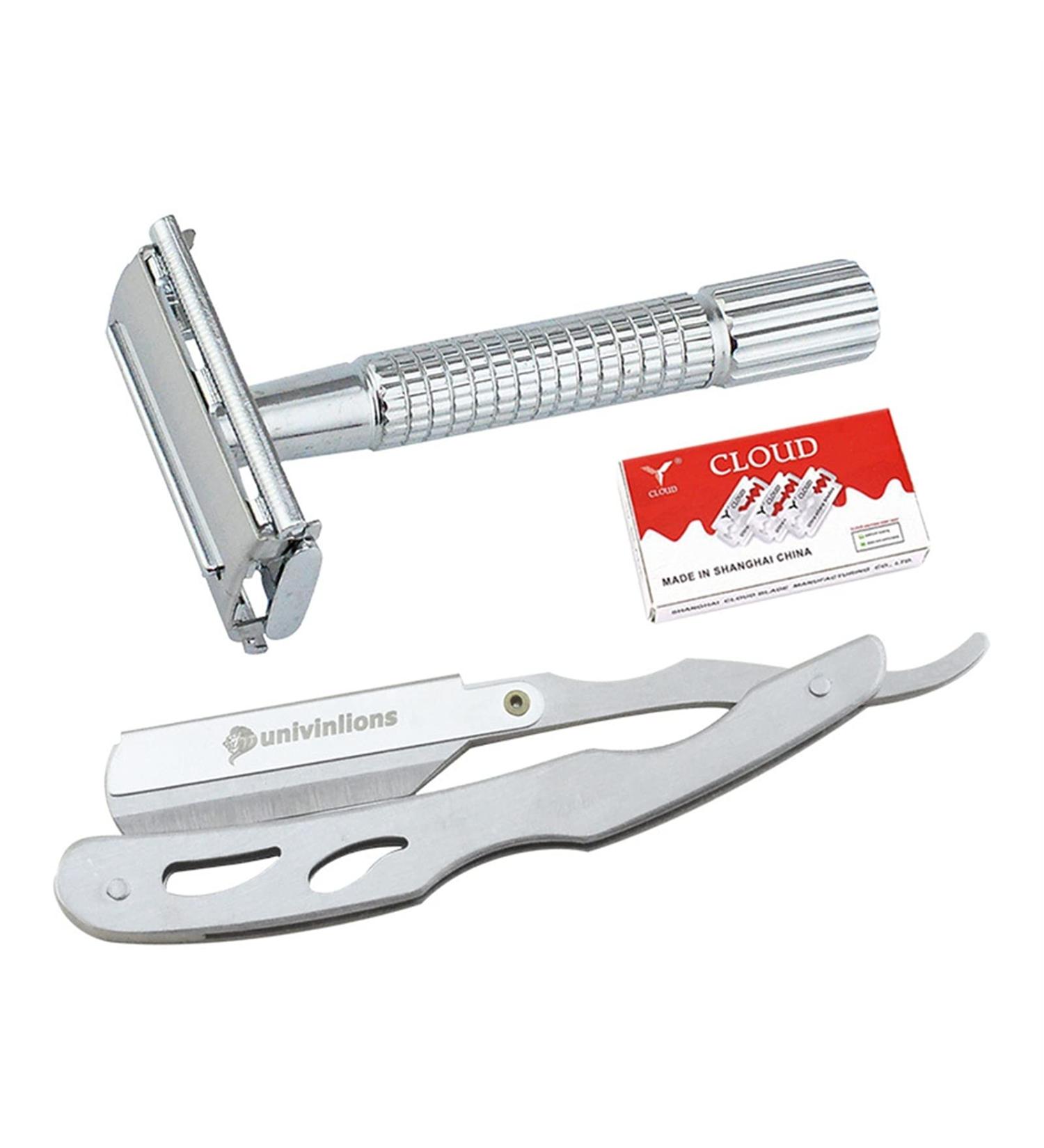 Buy 2 SUS Razors - Stainless Steel Straight Edge Shaving Knife with 10 Blades | Manual Barber Shaver for Precision Beard Cutting - International Shipping Available - Buy Online on GoSupps.com