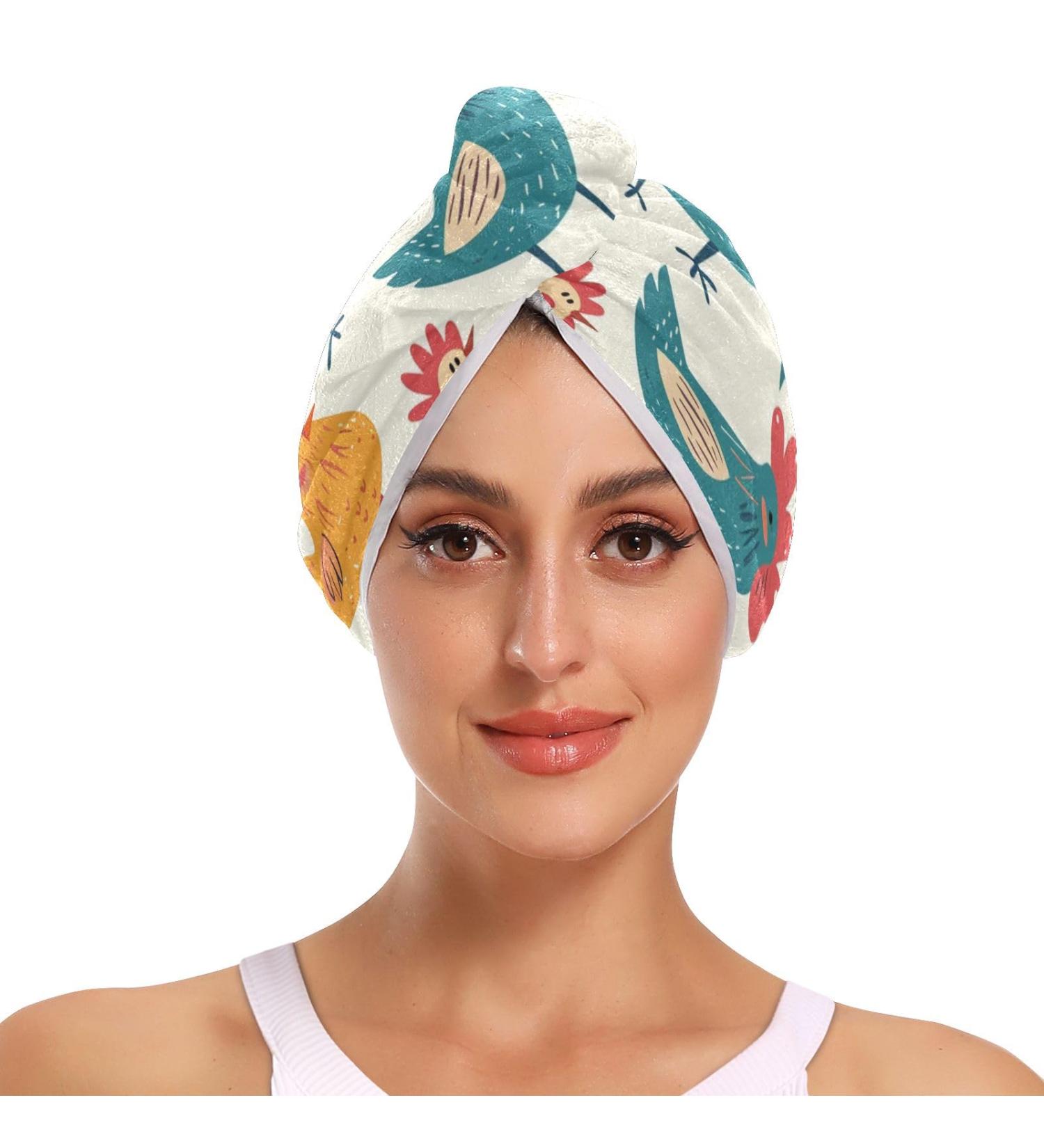 Colorful Cute Chicken Hair Towels 2 Pack - Super Absorbent Quick Dry Hair Turbans for Women & Girls - Buy Online on GoSupps.com