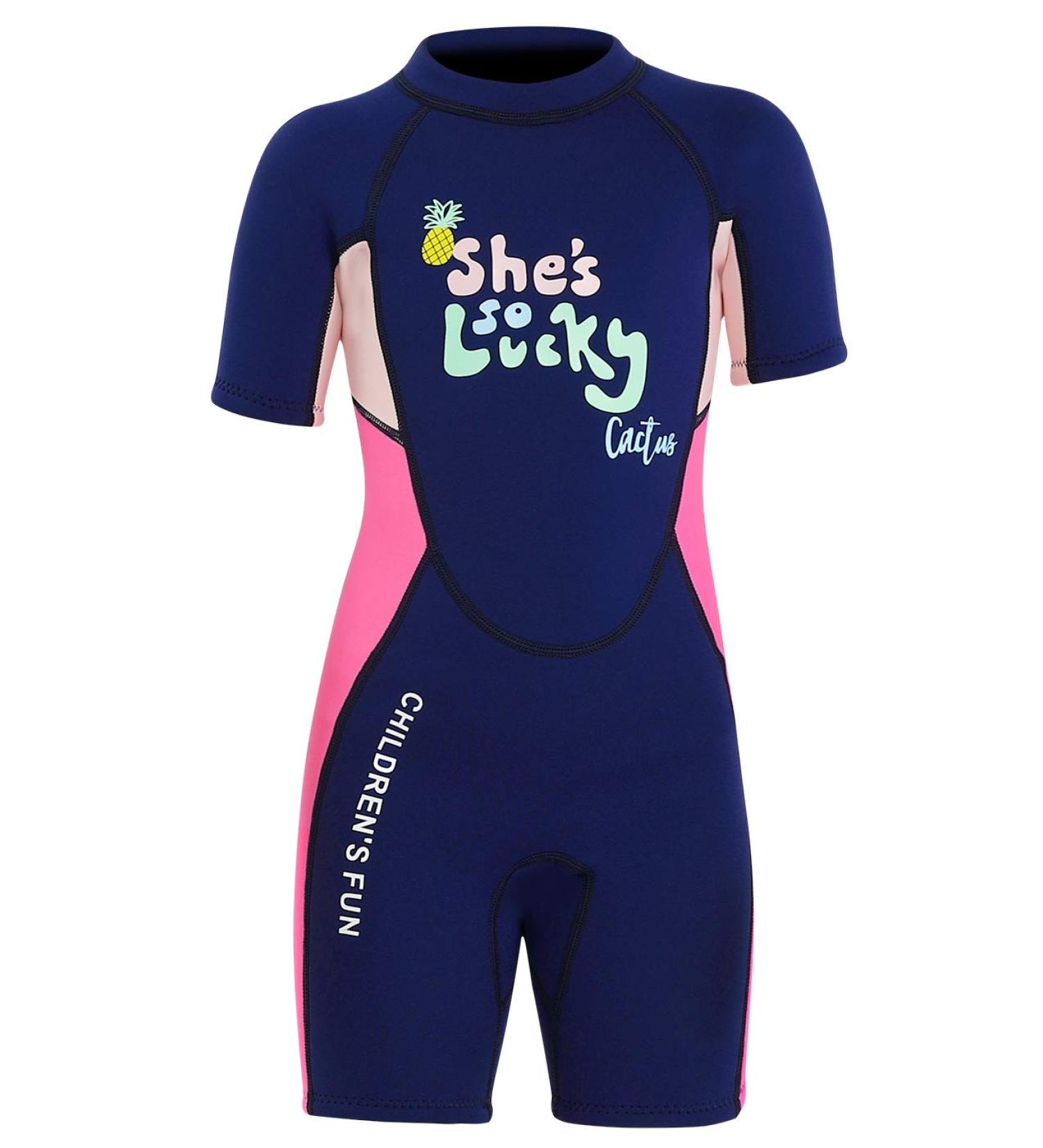 DIVE & SAIL Kids 2.5mm Warm Wetsuit One Piece Shorty Suit, UV Protection, Blue-Pink - Medium - Buy Online on GoSupps.com