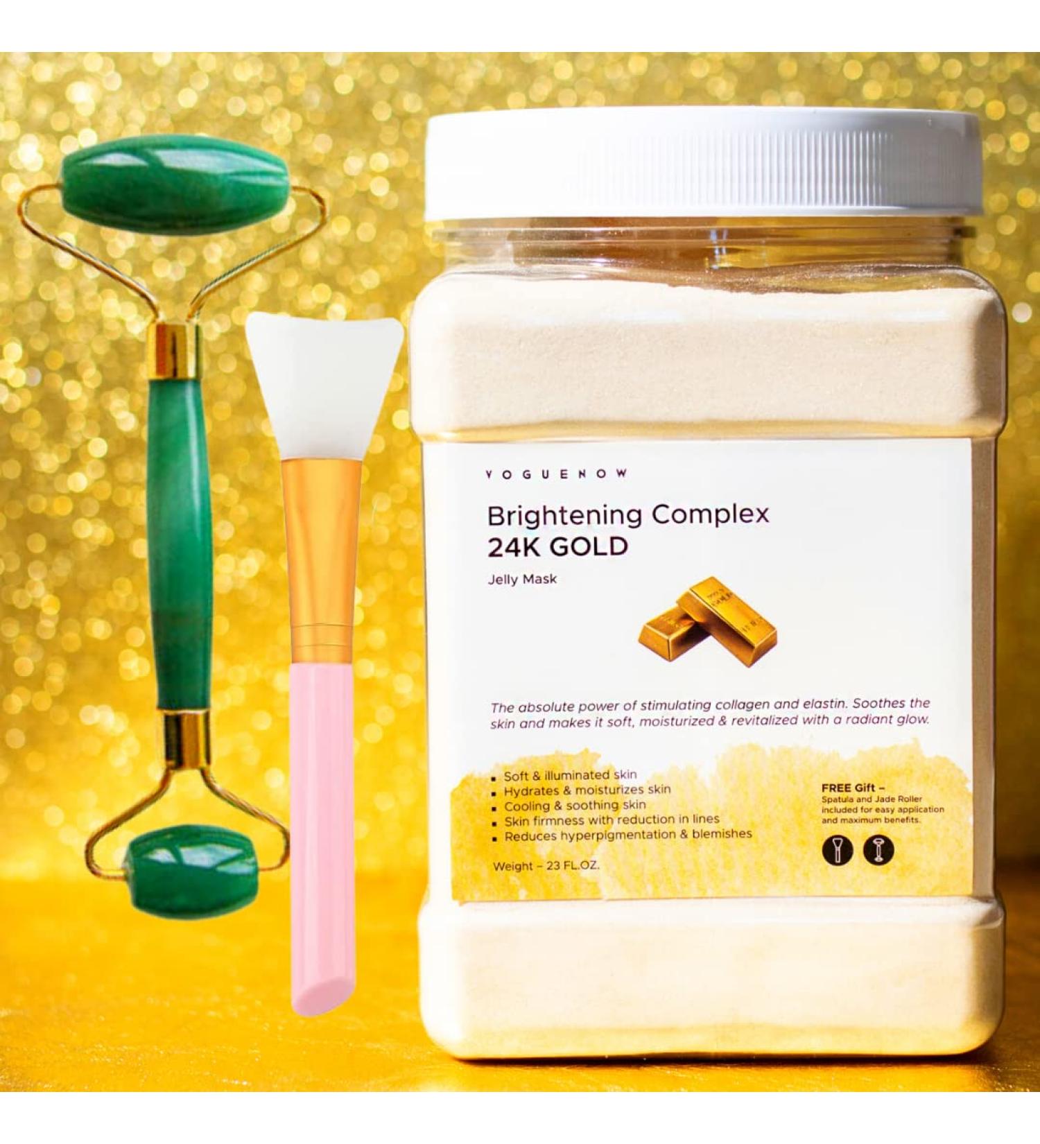24K Gold Jelly Face Mask with Jade Roller & Spatula - Hydrating, Brightening, and Nourishing | Professional Hydrojelly Mask for Vajacial | 23 Fl Oz - Buy Online on GoSupps.com