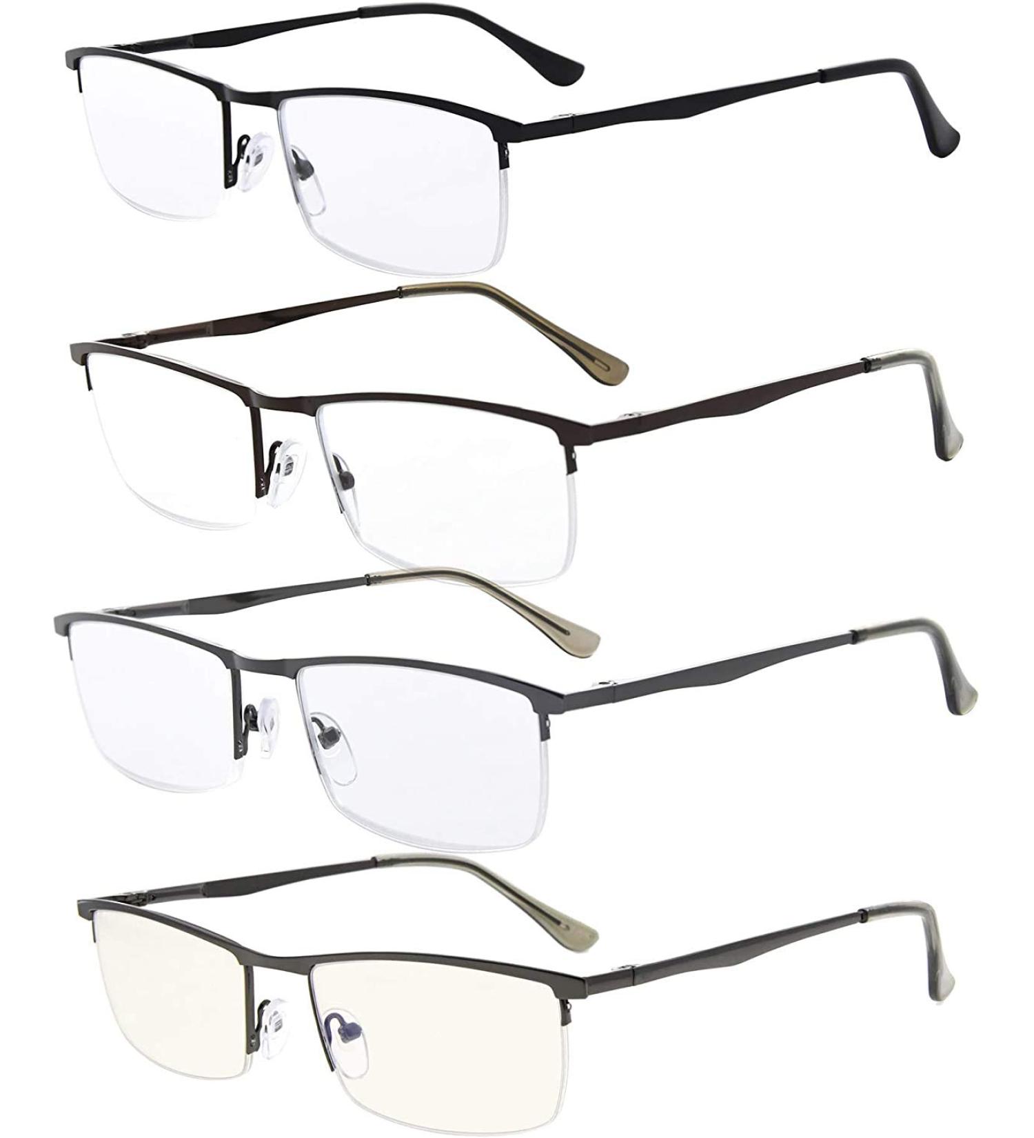Eyekepper 4 Pack Half Rim Metal Reading Glasses for Men +2.00 | Stylish Spring Hinge Computer Glasses International Shipping - Buy Online on GoSupps.com