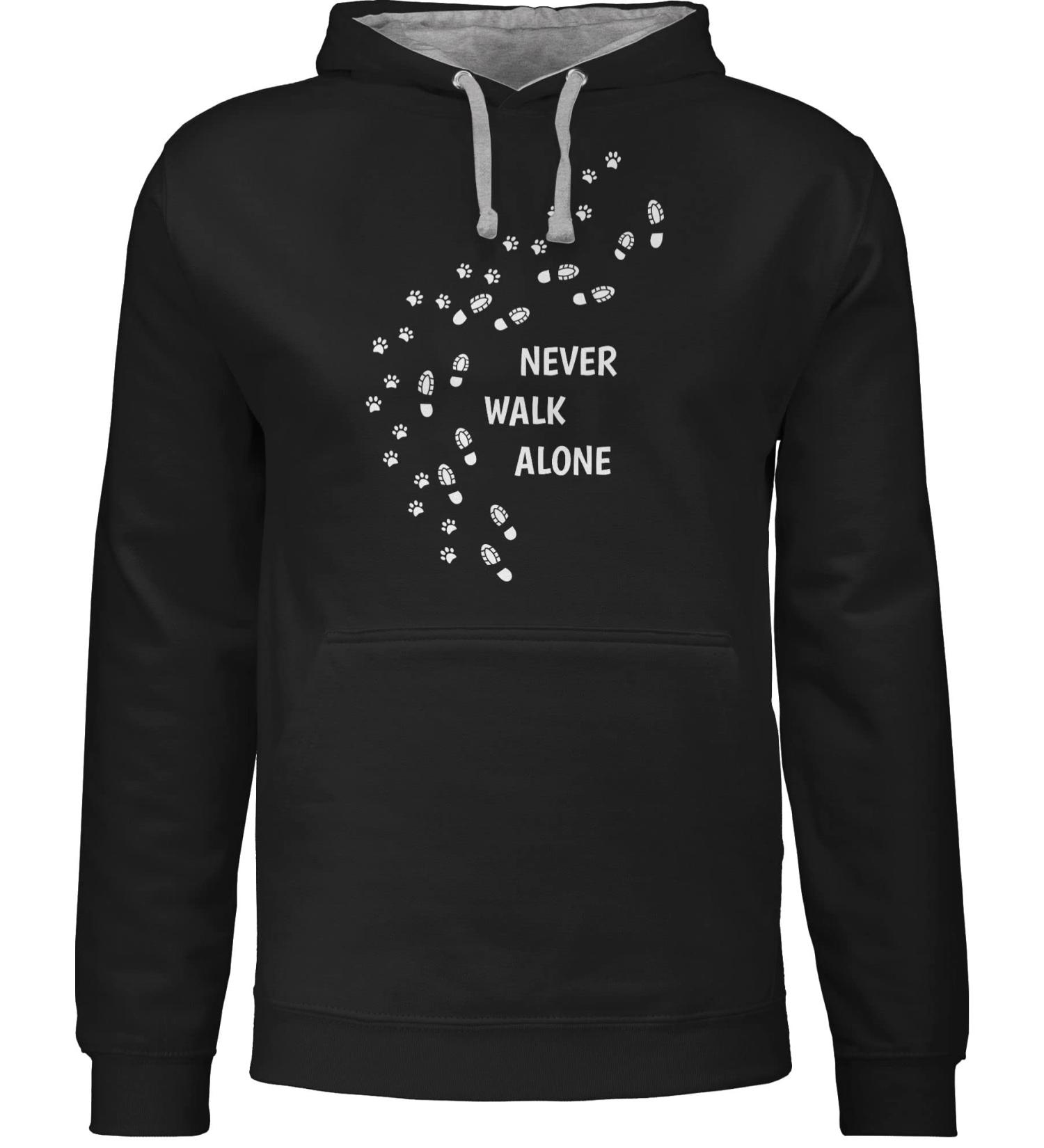Shirtracer Contrast Hoodie for Men & Women - 'Never Walk Alone' Dog Owners Gift - Black/Gray Mottled - Buy Online on GoSupps.com