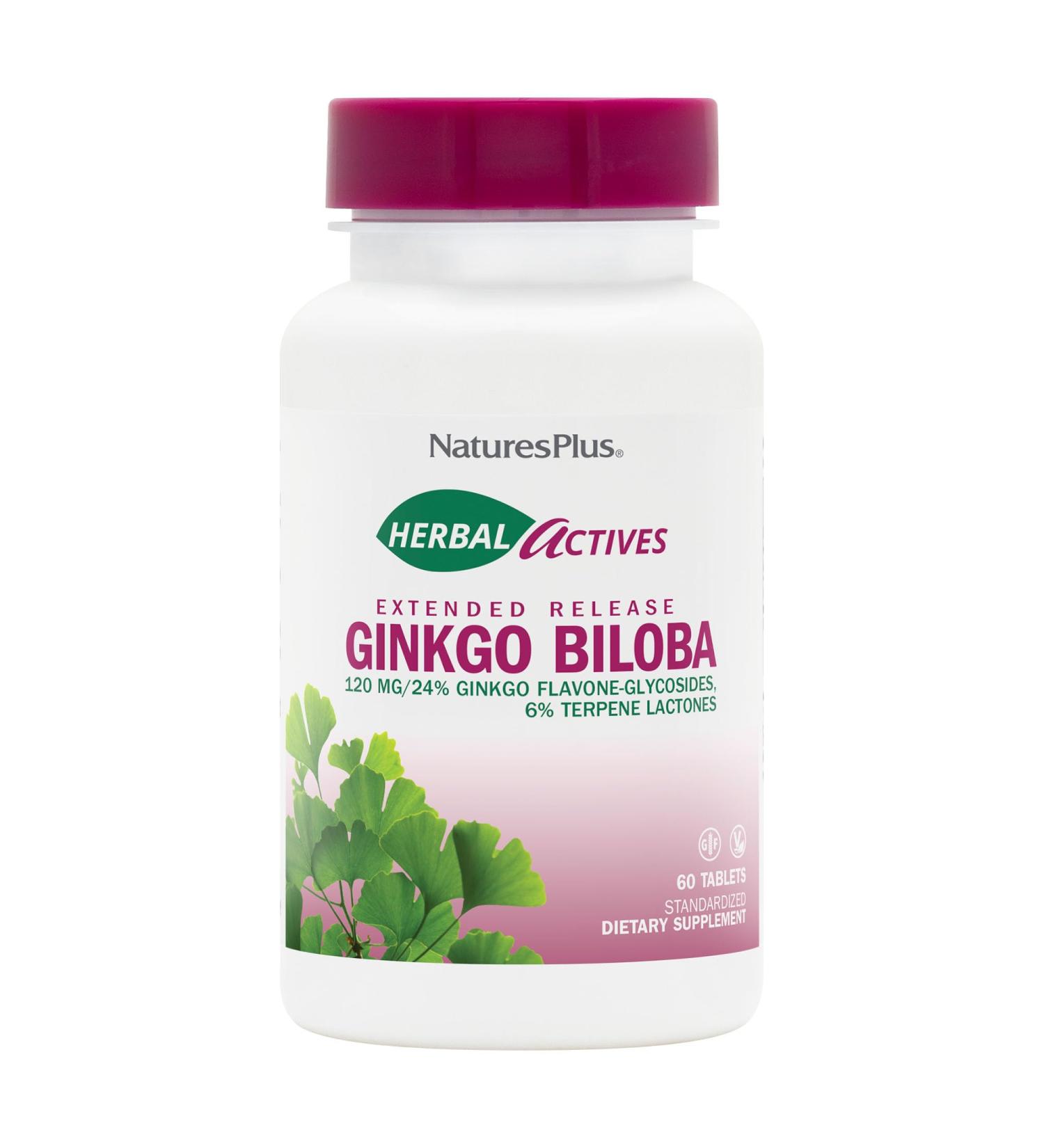 NaturesPlus Herbal Actives Ginkgo Biloba Extended Release - 60 Tablets - Vegetarian Gluten Free - 60 Servings - Buy Online on GoSupps.com