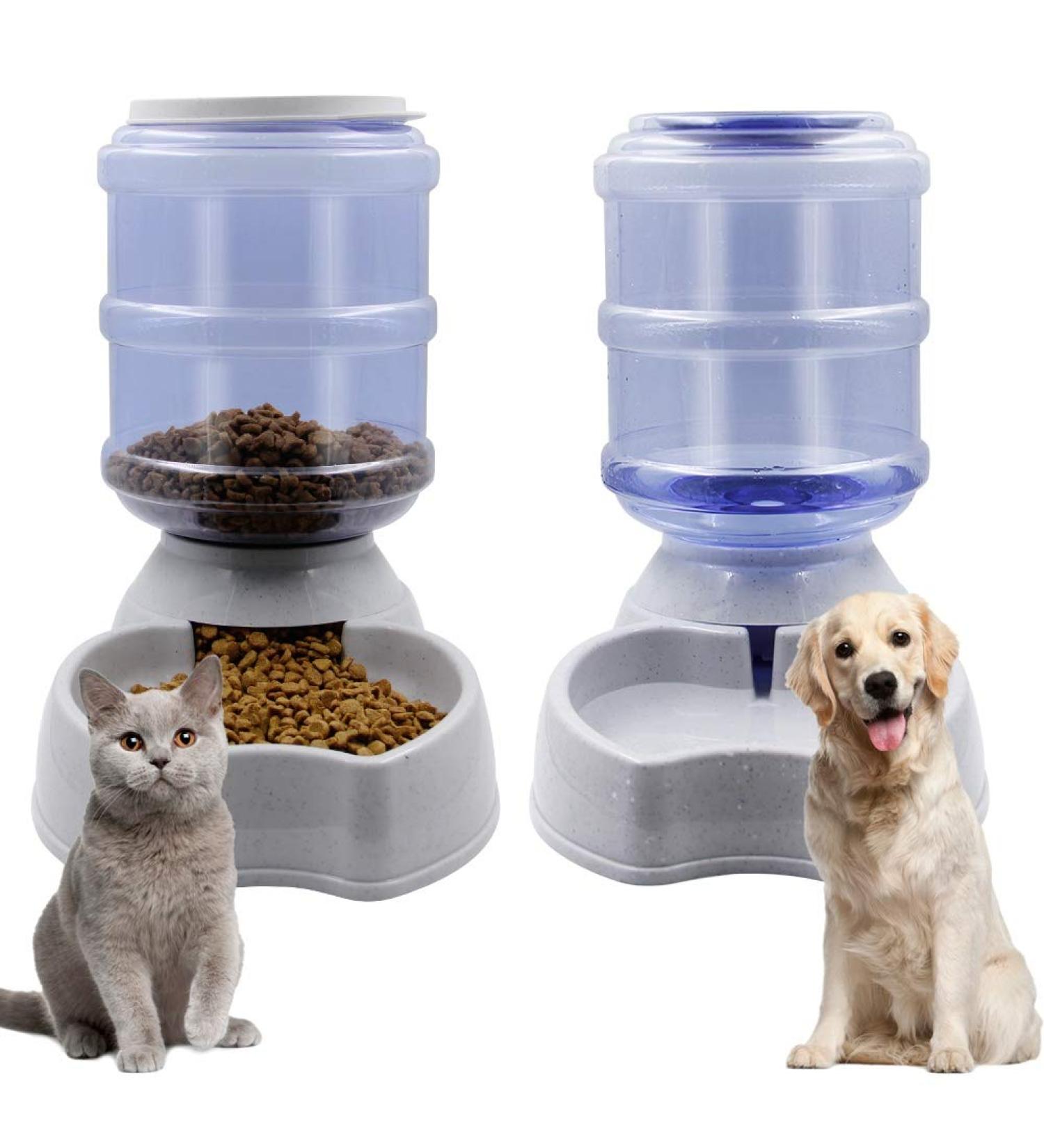 Zcaukya Automatic Cat Feeder & Water Dispenser Set - 1 Gal x 2 Gravity Dog Water Fountain & Pet Food Feeder (Grey) - Buy Online on GoSupps.com