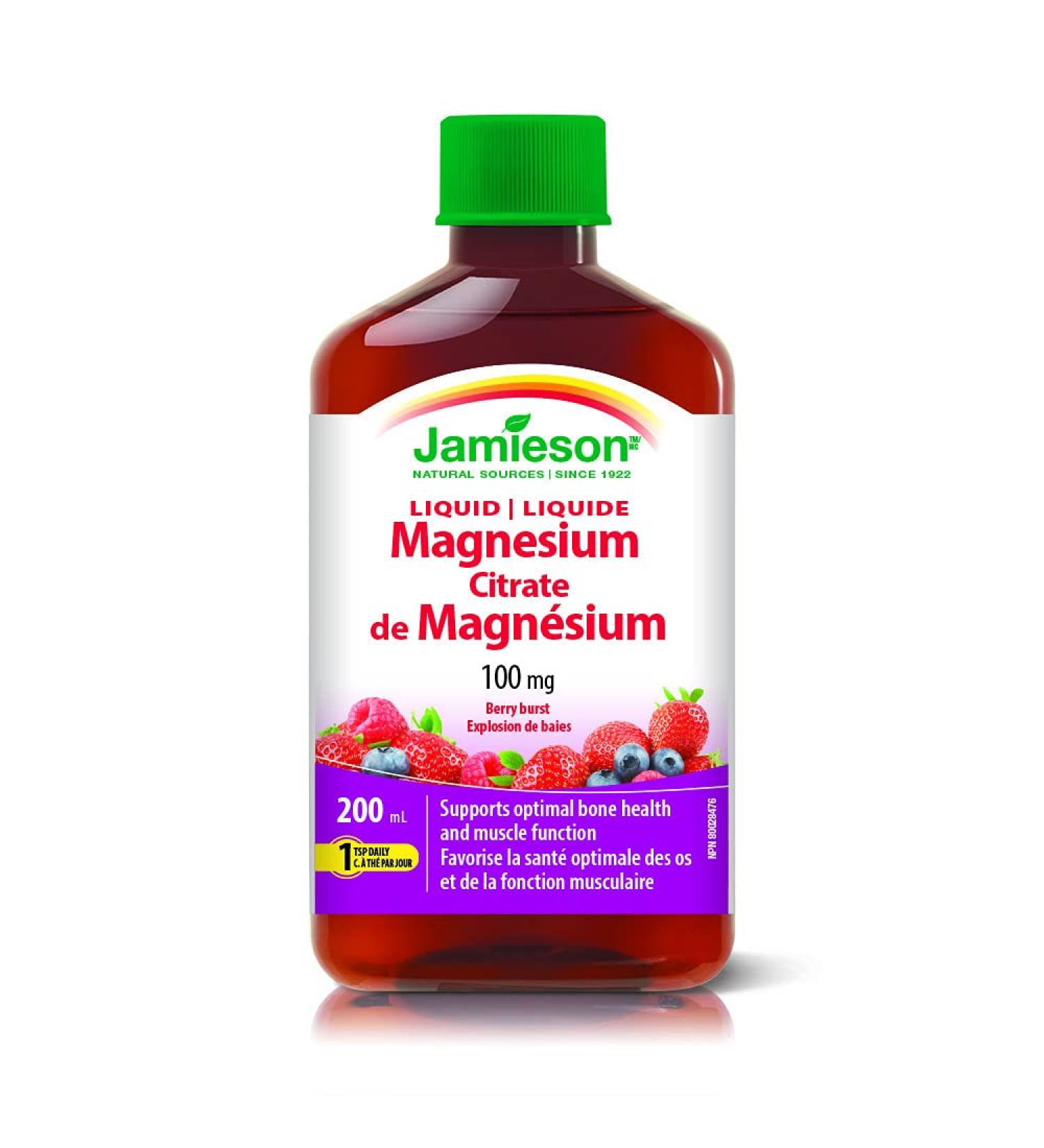 Jamieson Liquid Magnesium Citrate 100mg Berry Burst 200ml - Fast Absorbing Formula - Buy Online on GoSupps.com