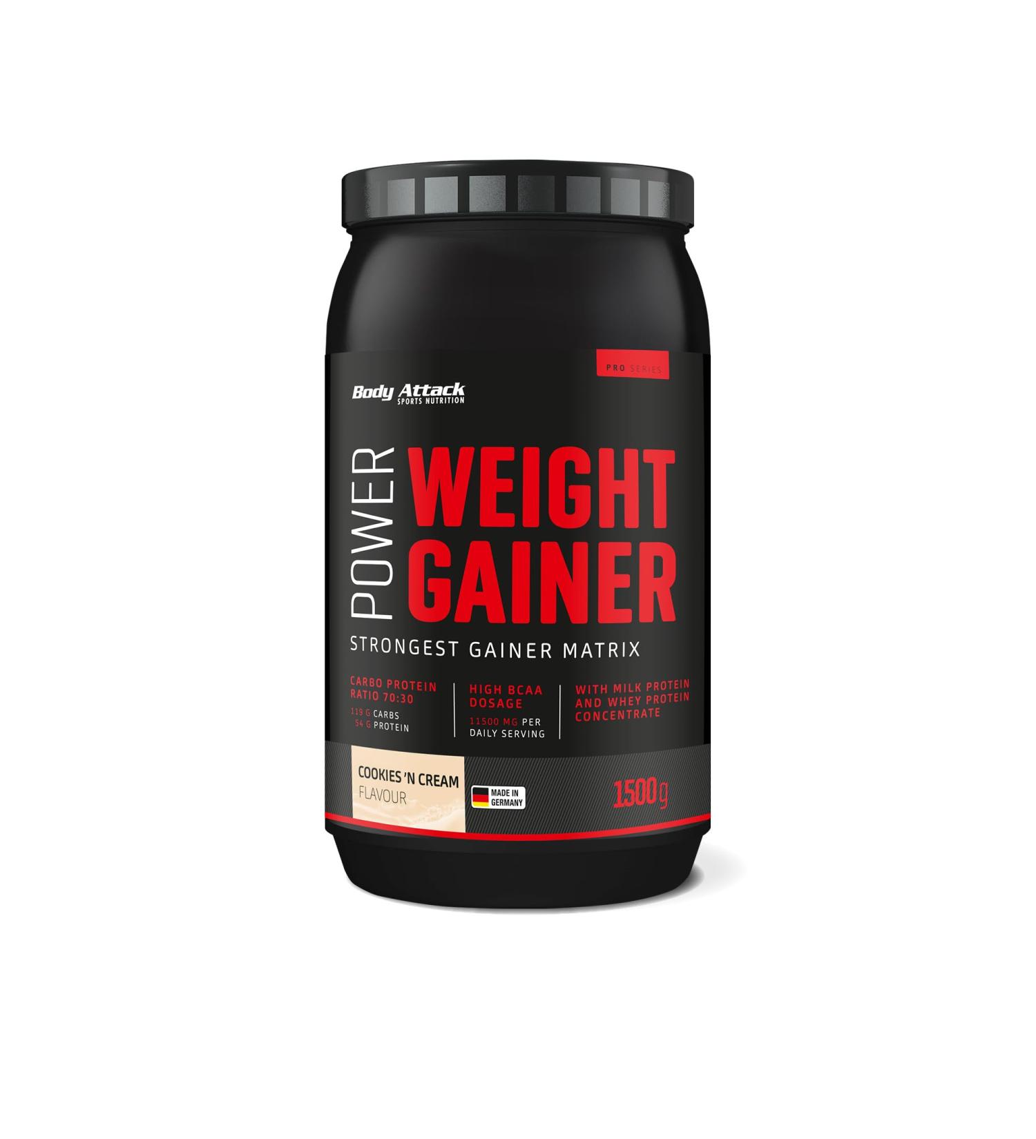 Body Attack Weight Gainer - Cookies N Cream - 1.5 kg | Low-Fat Mass Shake with Whey Protein BCAA & Carbs for Muscle Growth | Buy Online Now - Buy Online on GoSupps.com