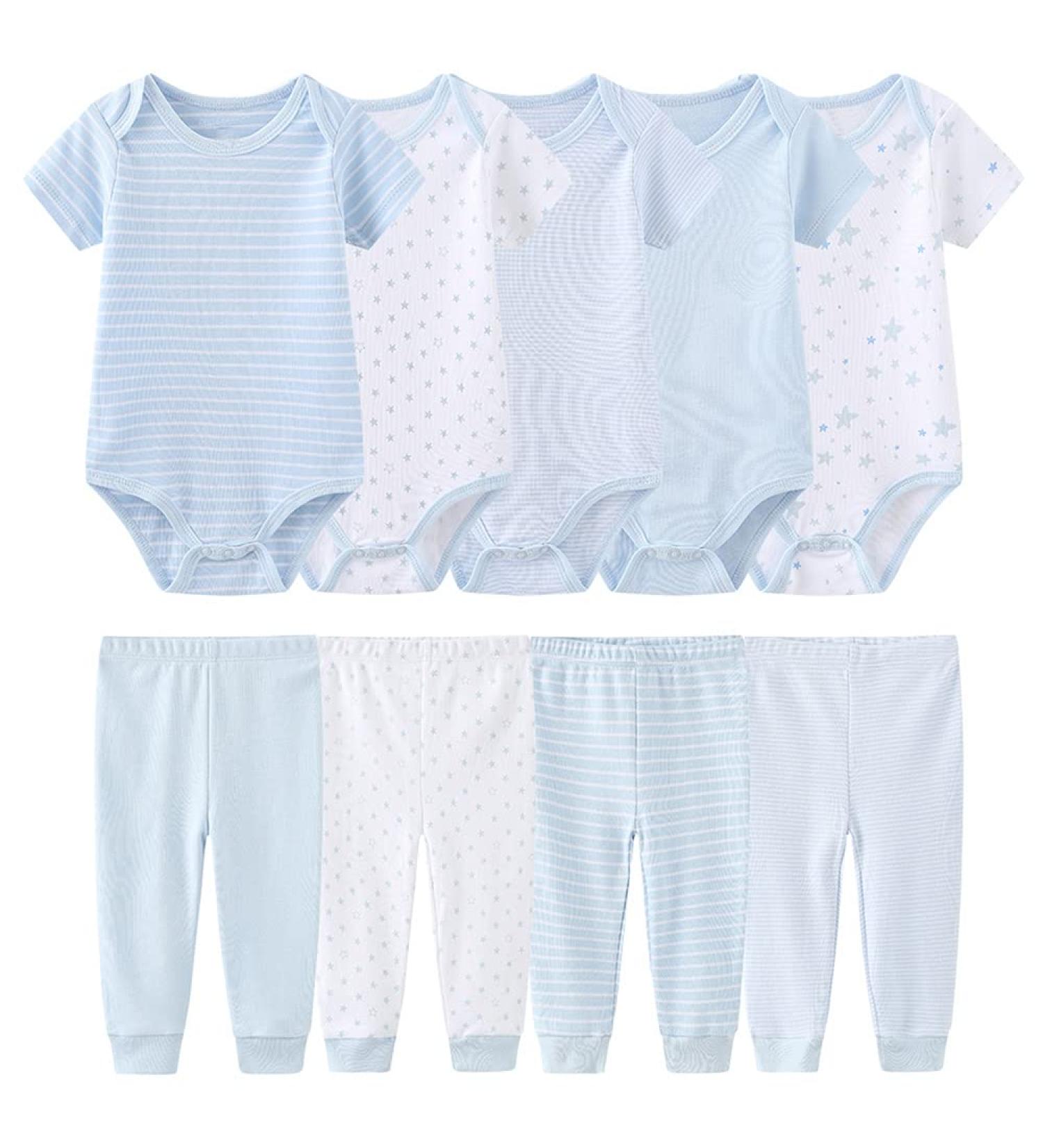 Chamie Newborn Baby 9-12 Months Clothing Set | 5 Pcs Bodysuit, 4 Pcs Pants, Vests | Pure Cotton | Boys and Girls 0-12M | Blue2 - Buy Online on GoSupps.com