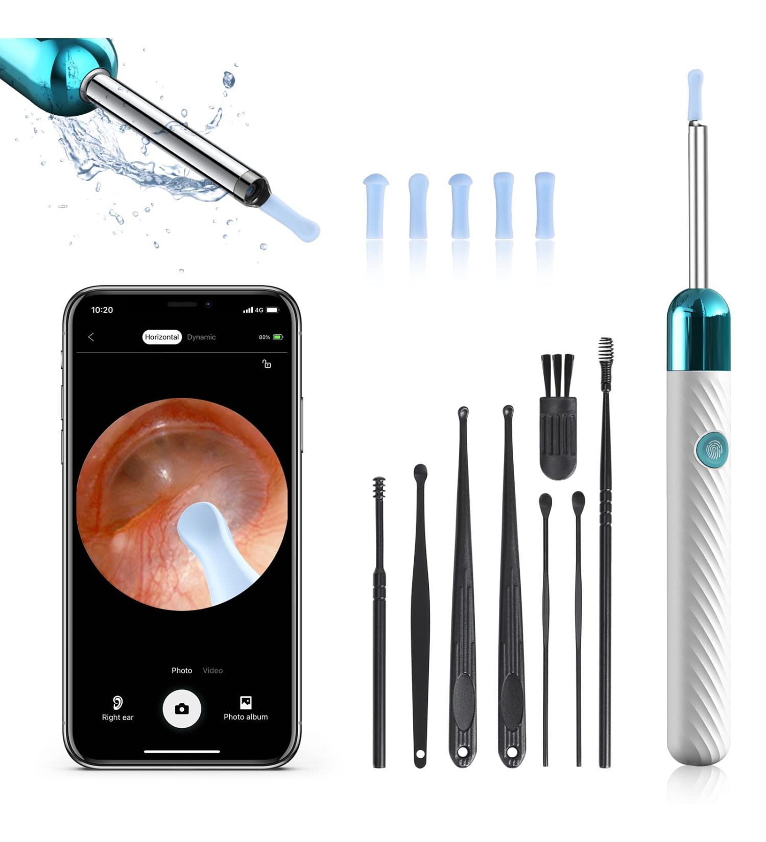 Ear Wax Removal Tool with Camera & Light - 8 Pcs Cleaner Kit for iPhone, iPad, Android - White - Buy Online on GoSupps.com