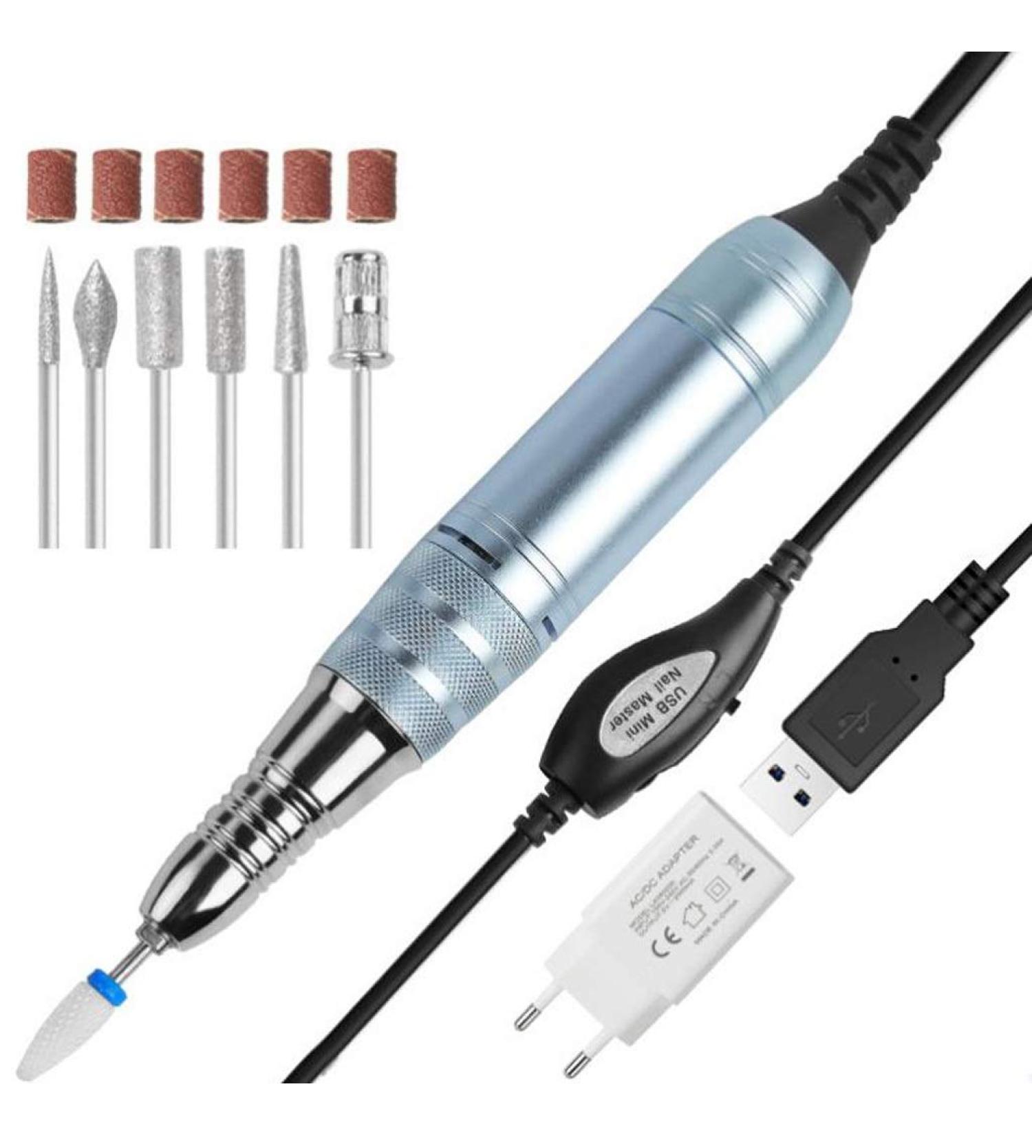 Electric Nail Drill Kit USB Manicure Pen Sander Polisher with 6 Pieces Changeable Drills and Sand Bands for Exfoliating Polishing Nail Removing Nail Buffer Manicure Blue - Buy Online on GoSupps.com