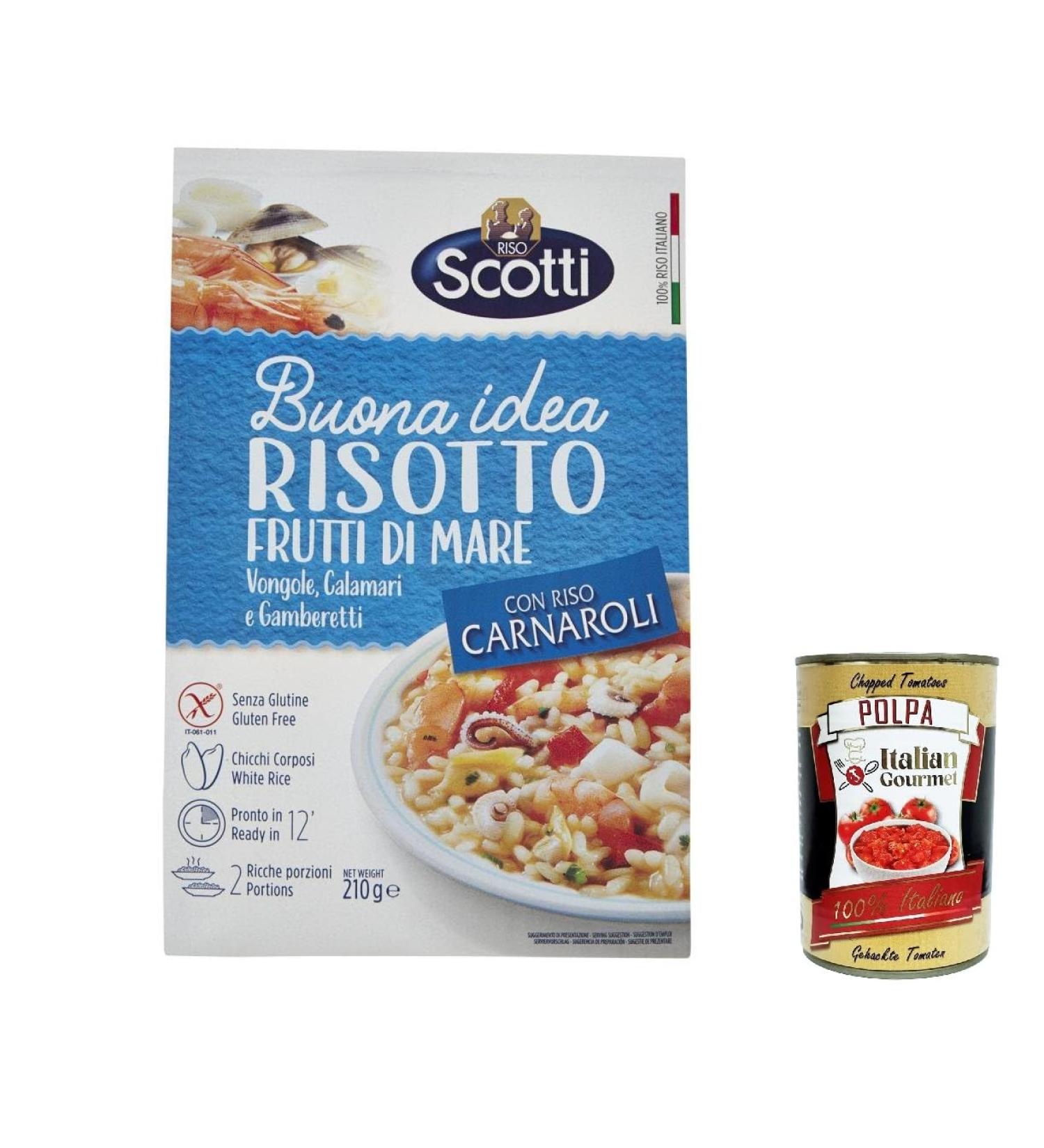  Italian Gourmet E.R. Riso Scotti Seafood Risotto Carnaroli Rice with Mussels Squid and Shrimp Gluten Free 210g + Italian Polpa Gourmet 400g - Buy Online on GoSupps.com