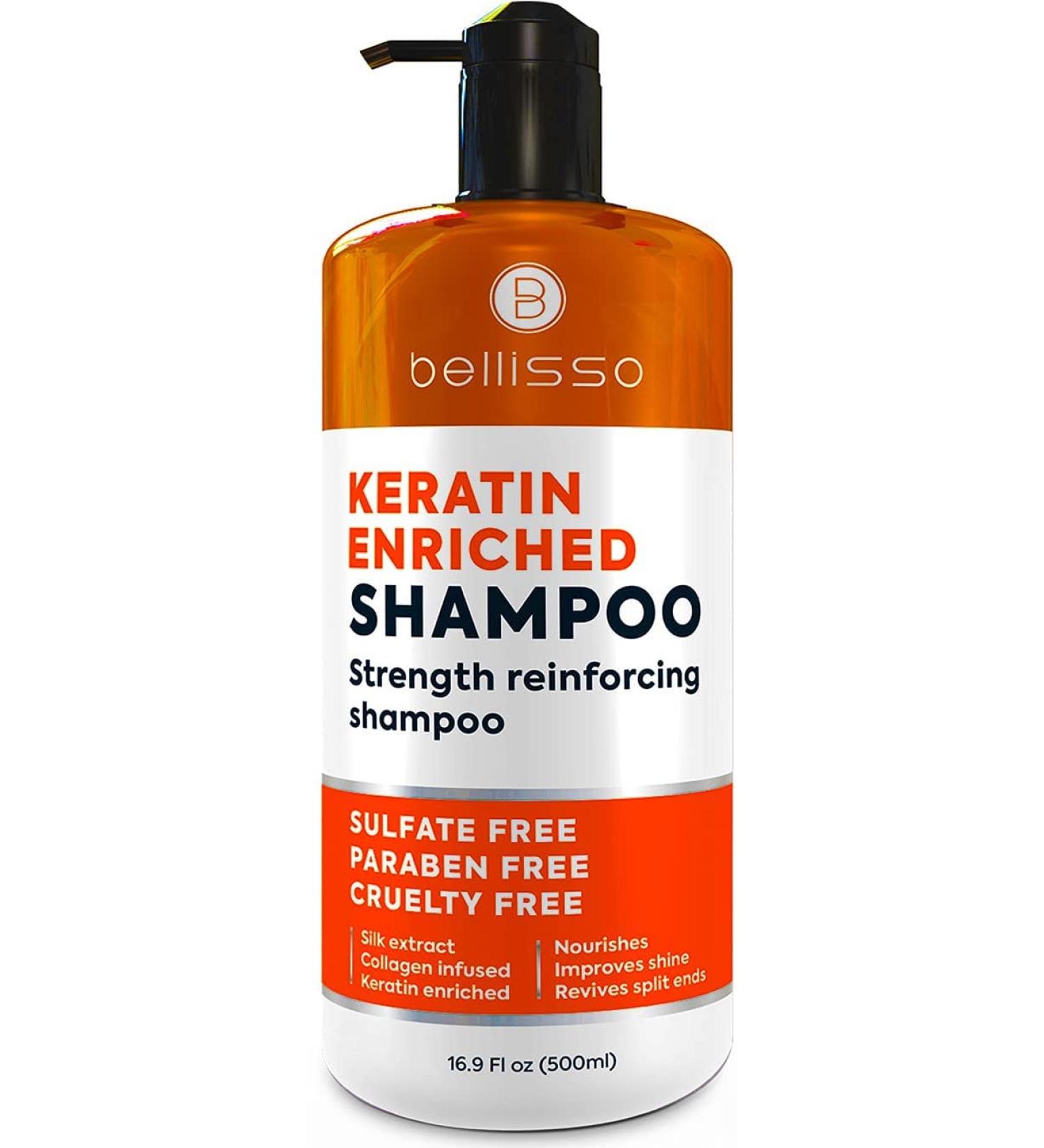 BELLISSO Keratin Enriched Shampoo - Sulfate and Paraben Free - Anti Frizz Treatment for Women and Men - Salon Repair with Silk Protein - For Dry, Frizzy, Damaged, and Color Treated Hair - Buy Online on GoSupps.com