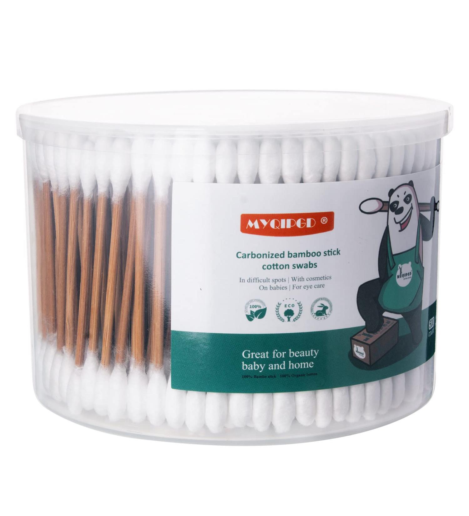 500 Brown Carbonized Bamboo Stick Cotton Swabs by MYQIPGD | Biodegradable Organic Wooden Qtips | Natural Soft Q tips for Ears - Buy Online on GoSupps.com