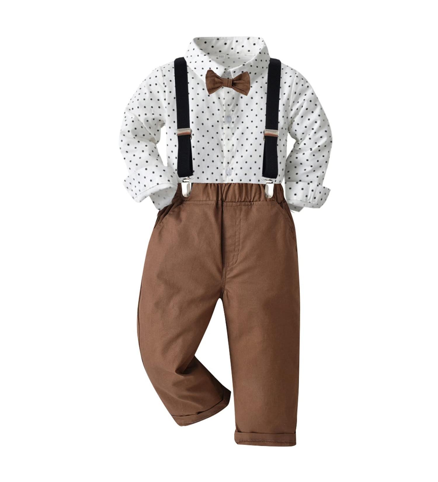 Volunboy Baby Boys Gentleman Suit 4PCS Outfit | 5-6 Years | Formal Bow Tie, Shirts, Suspenders Pants | Whitedots - Buy Online on GoSupps.com