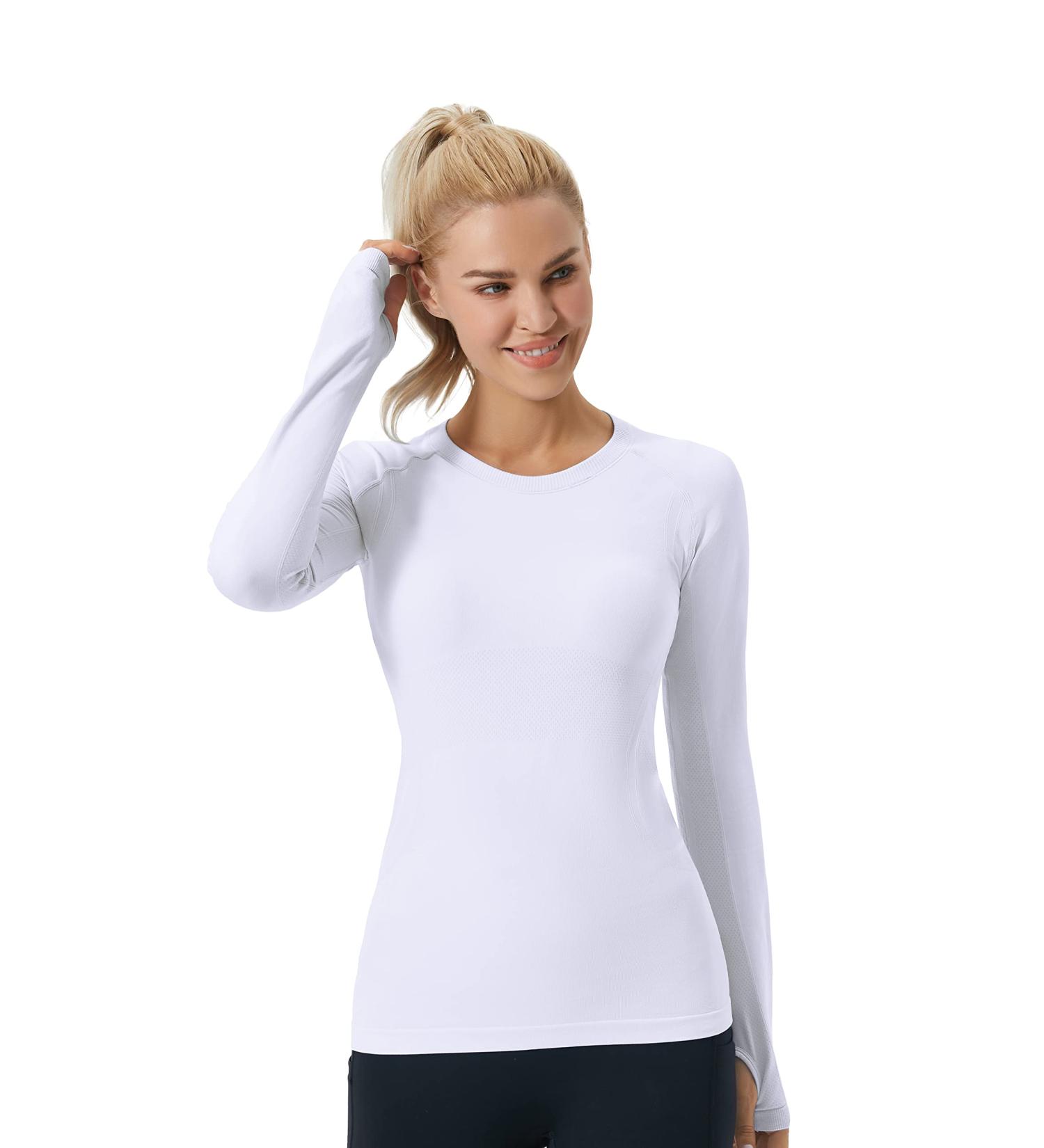 FITTIN Seamless Long Sleeve Workout Top - Women's Crew Neck Sport Shirt for Running, Yoga, Dance - White, Small - Buy Online on GoSupps.com