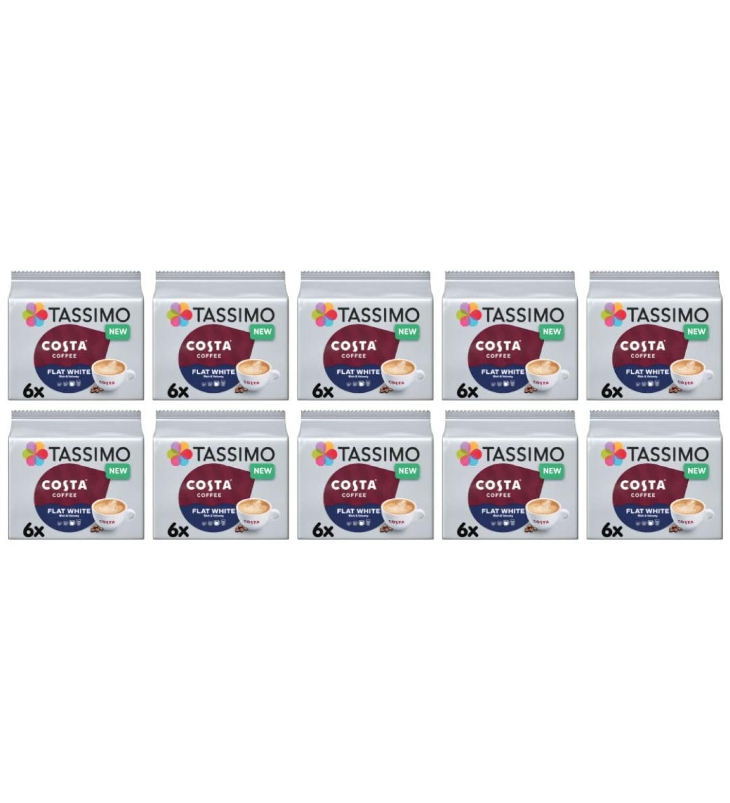 Tassimo Costa Flat White Coffee Pods x6 (Pack of 10 Total 60 Drinks) - Buy Online on GoSupps.com