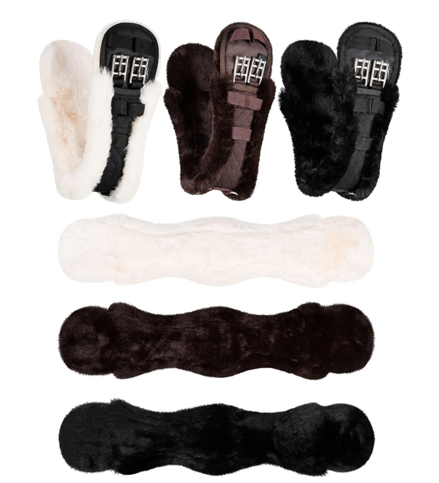 Equinate Saddle Strap LUKE - Anatomical Short Dressage Belt with Synthetic Lambskin | 50-80cm Natural Brown & Black Options - Buy Online on GoSupps.com