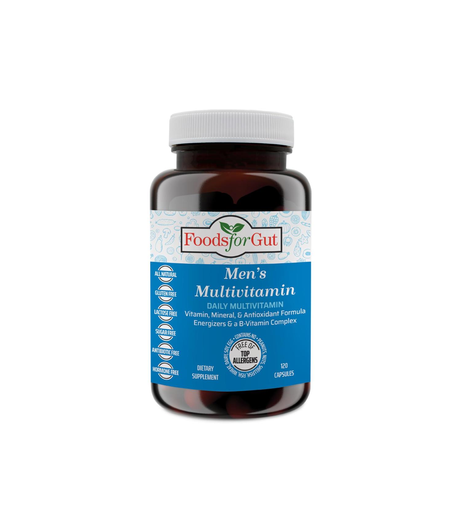 Foods For Gut Men's Multivitamin Formula | 120 Vegetarian Capsules | with Zinc, Manganese & Calcium | Multivitamins D, C, A, E, & B-Vitamins | All-in-One Multimineral & Multivitamin - Buy Online on GoSupps.com